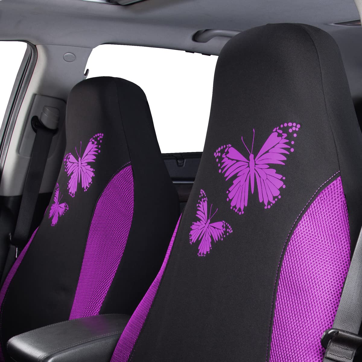 Flying Banner Butterfly car seat Covers ful Set Fashion Universal Lady Woman Female Rear Bench Split Colorized (2 Fronts, Mint Blue)