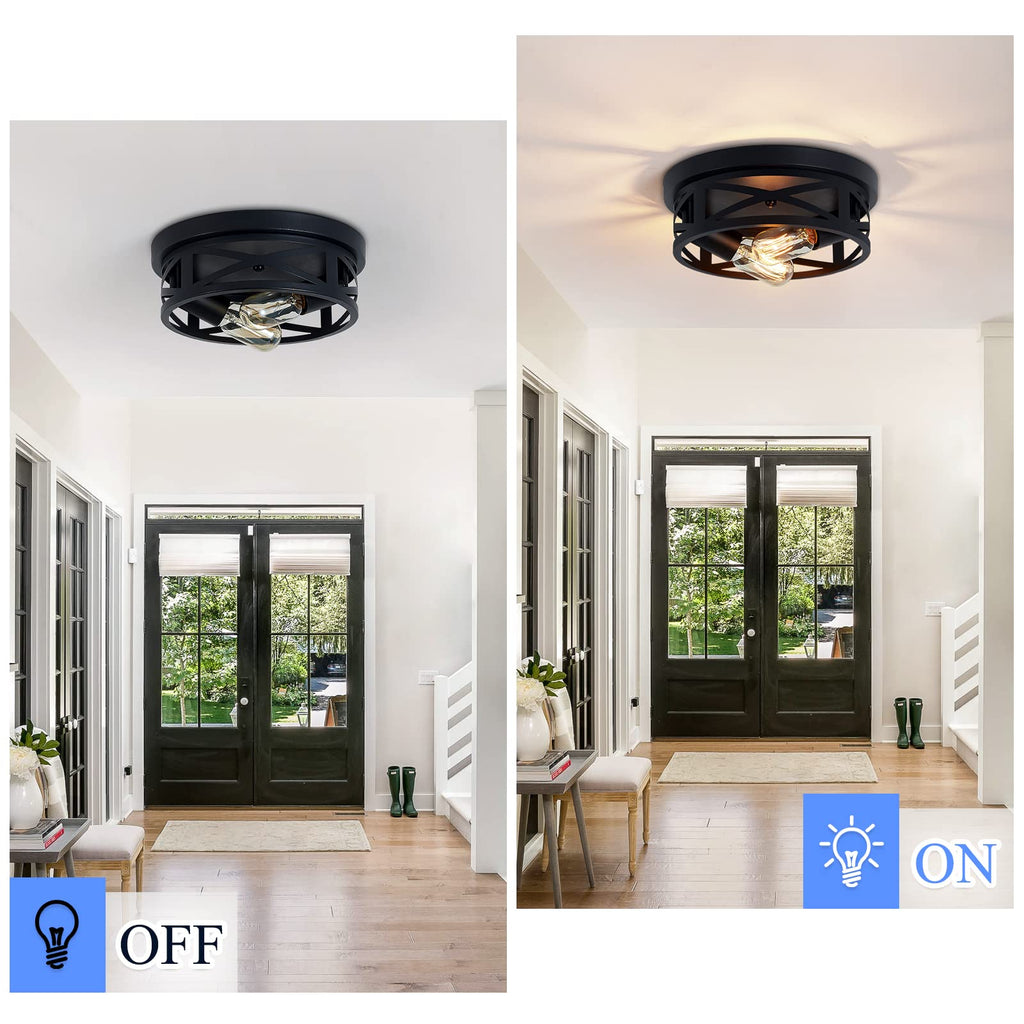 SKEJAO Flush Mount Ceiling Light Fixture,Black 2-Light Hallway Light Fixtures Ceiling,Light Fixtures Ceiling Mount for Farmhouse,Kitchen,Hall,Bedroom,Bathroom (2 Pack)
