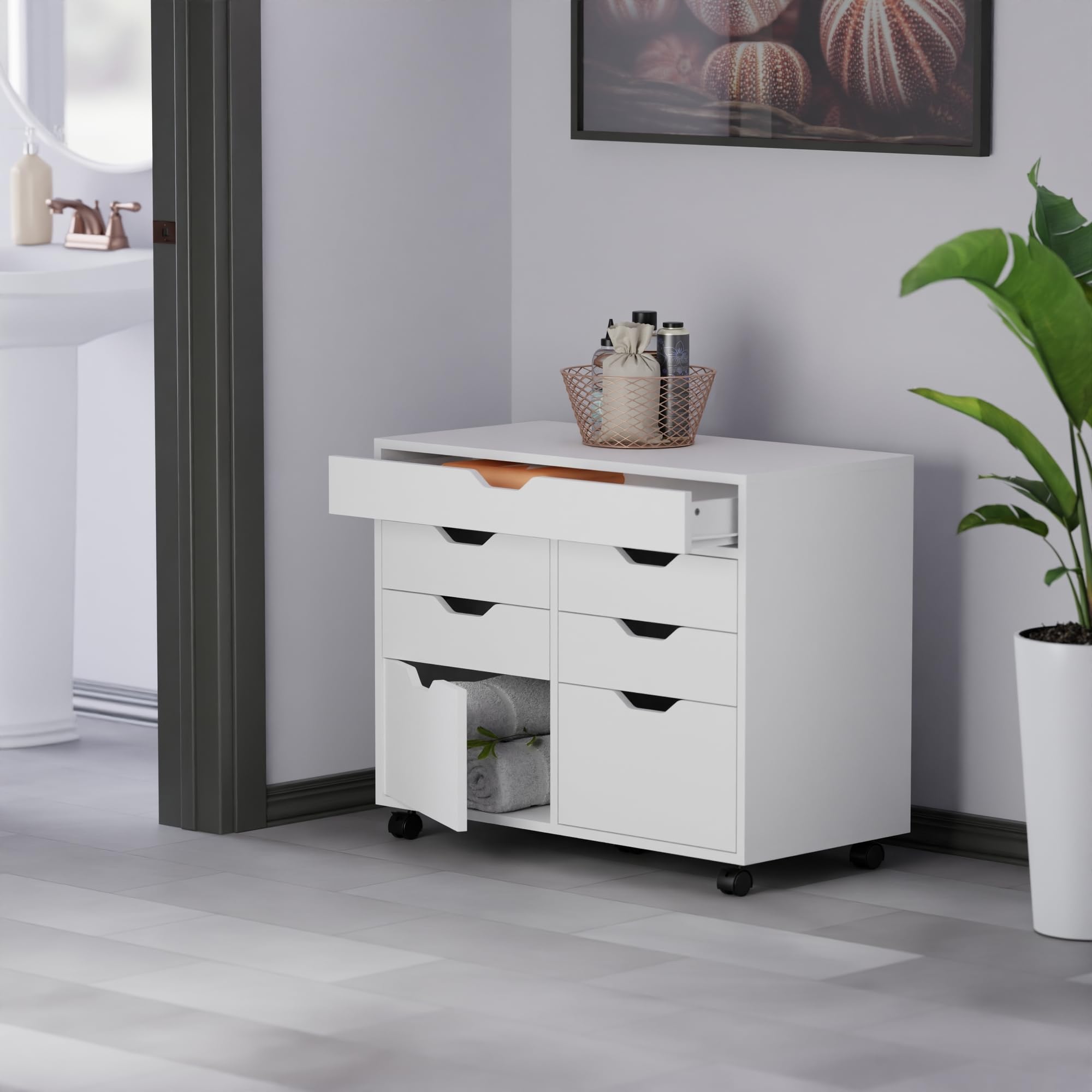Winsome Halifax Mobile Storage Cabinet with Doors & Drawers, Stylish & Functional Home Storage Cabinet for Filing, Kitchen Organization, Moveable Furniture for Office, Dorms, Apartments