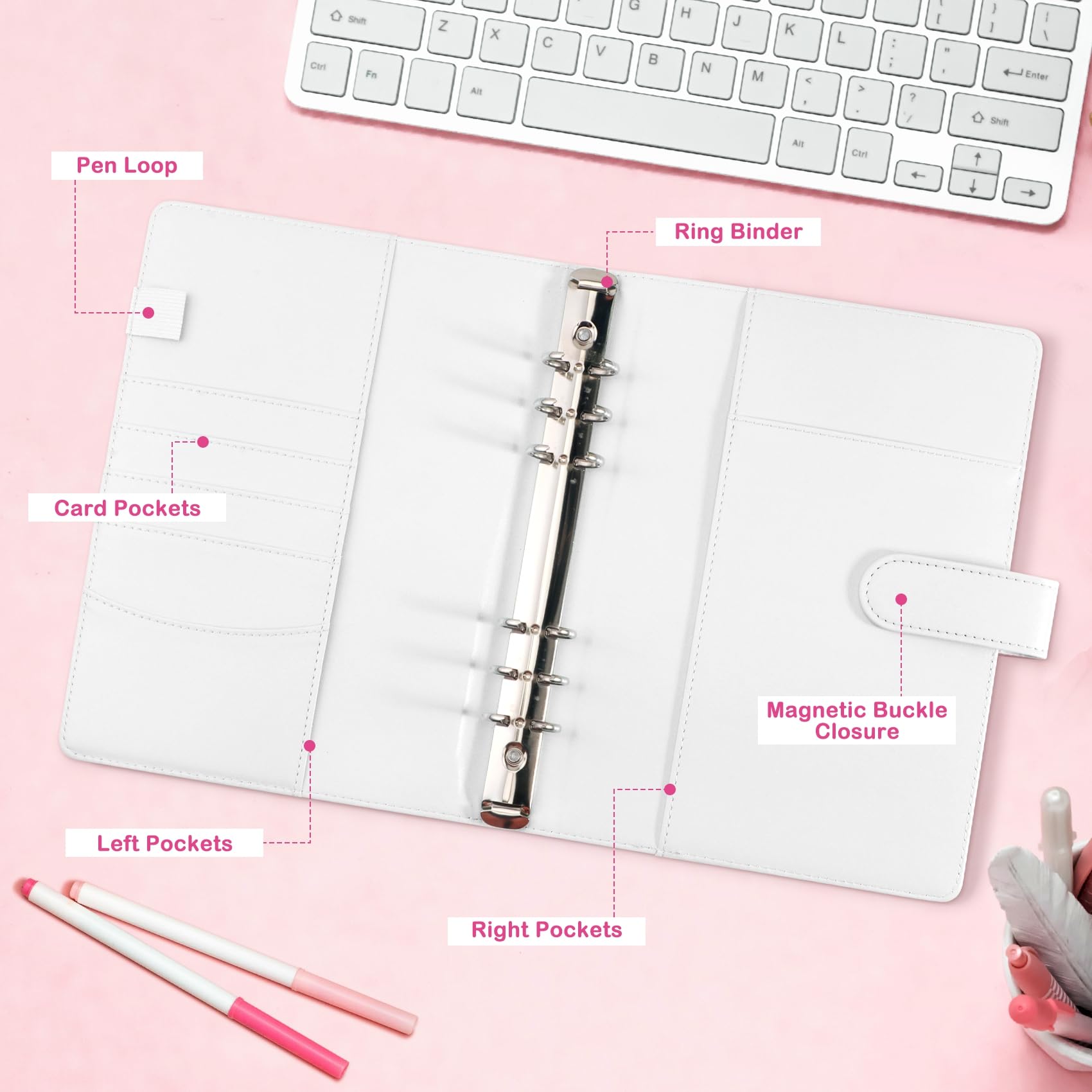 A5 Kpop Photocard Binder with 30 Pack 4-Pocket Card Pages, 6 Ring A5 Binder Card Collector Album with 240 Card Slots,PU Leather Binder Cover with Magnetic Buckle Closure for Organizing Trading Card