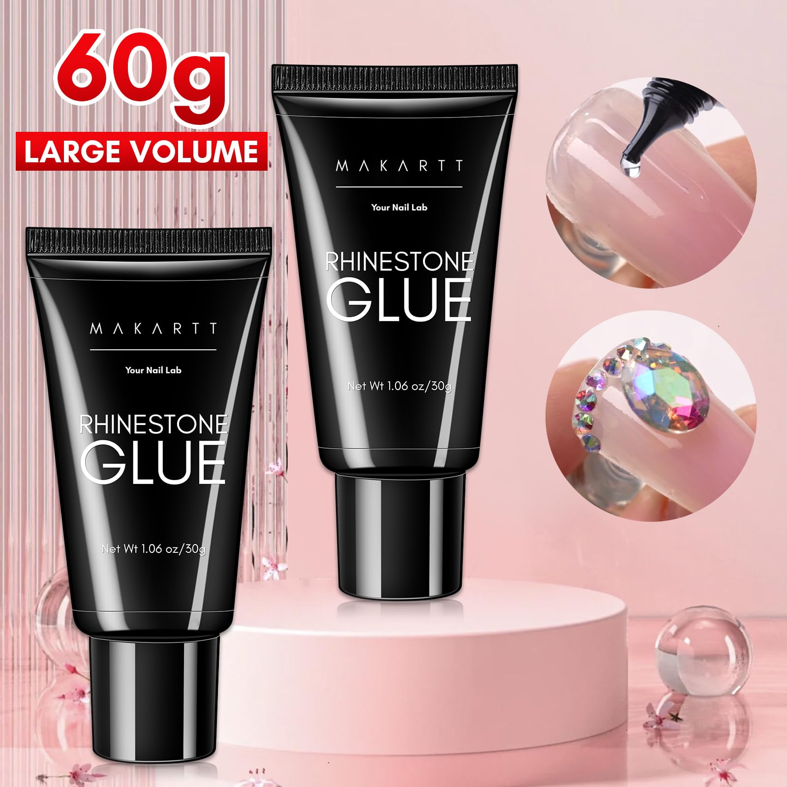 Makartt Rhinestone Glue for Nails: Super Strong Gel Nail Glue for Nail Charms Gems Decorations, 3D Gel Nail Art Bling Jewel Diamonds for Salon & DIY Manicure, 30ML UV Lamp Cured Need Beauty Gifts