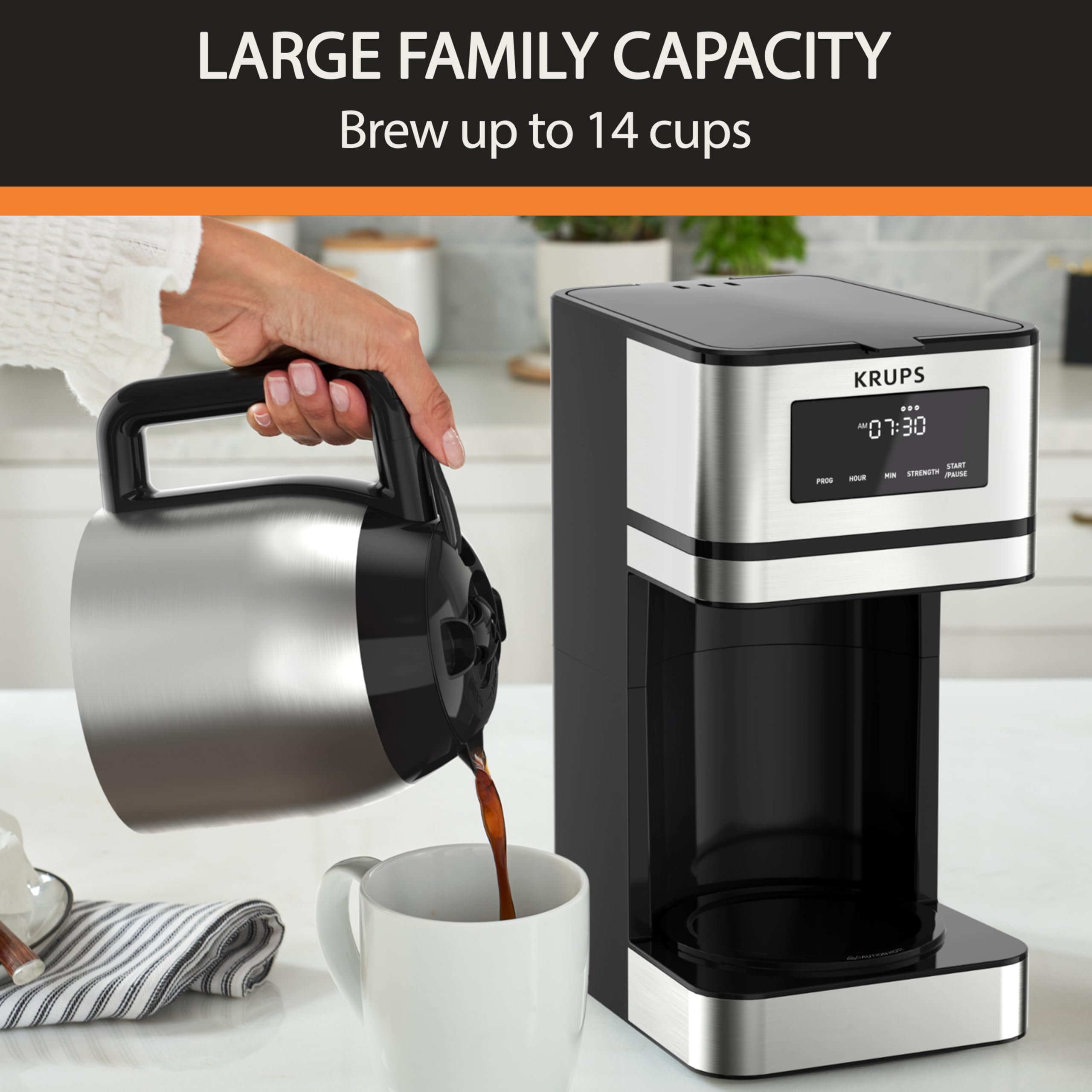 KRUPS Simply Brew Coffee Maker - Multi-Serve 4-in-1 with Stainless Steel Travel Tumbler, Black, 14oz