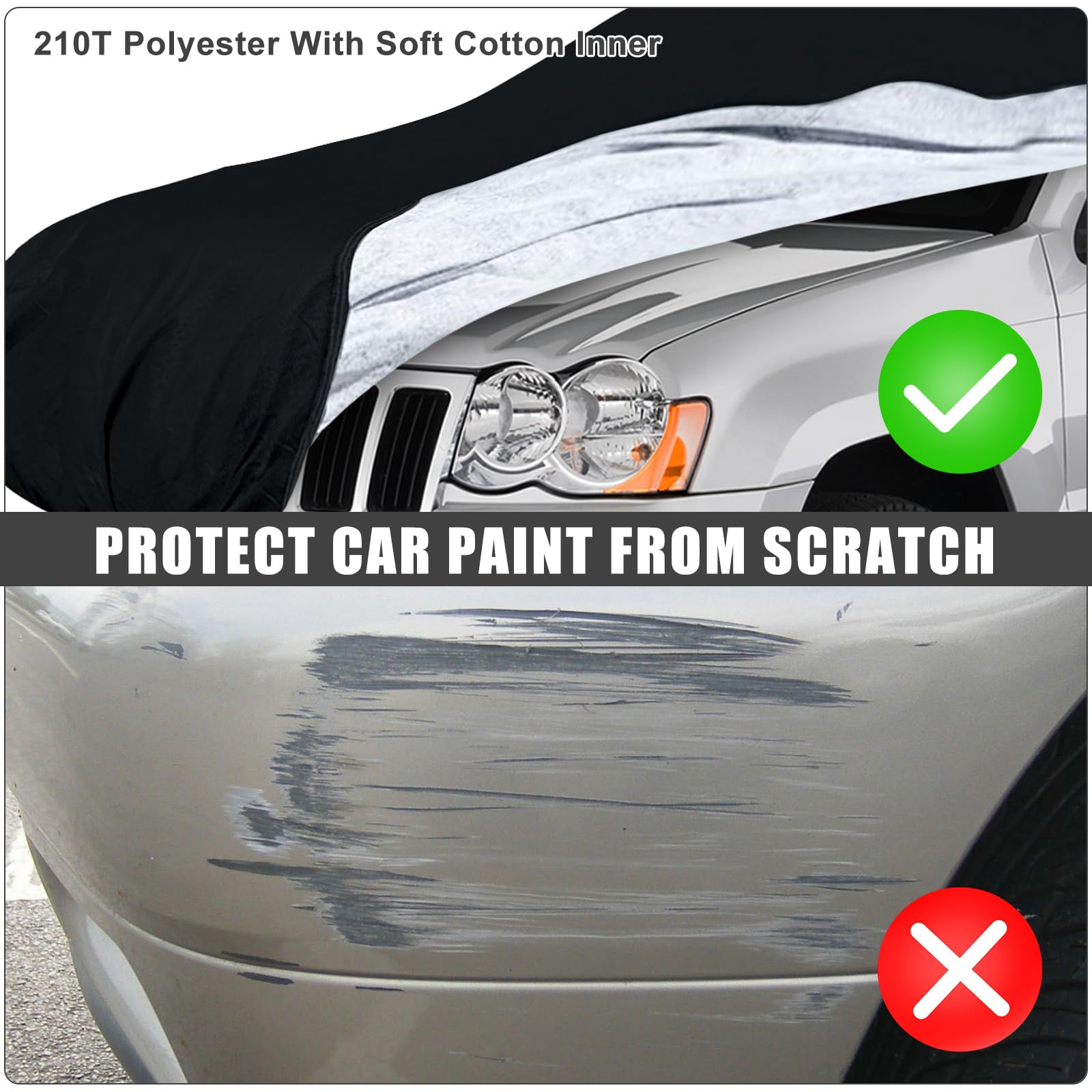 Waterproof Car Cover Replace for 1993-2010 Jeep Grand Cherokee, 6 Layers All Weather Car Cover with Zipper Door & Windproof Bands for Snow Rain Dust Protection
