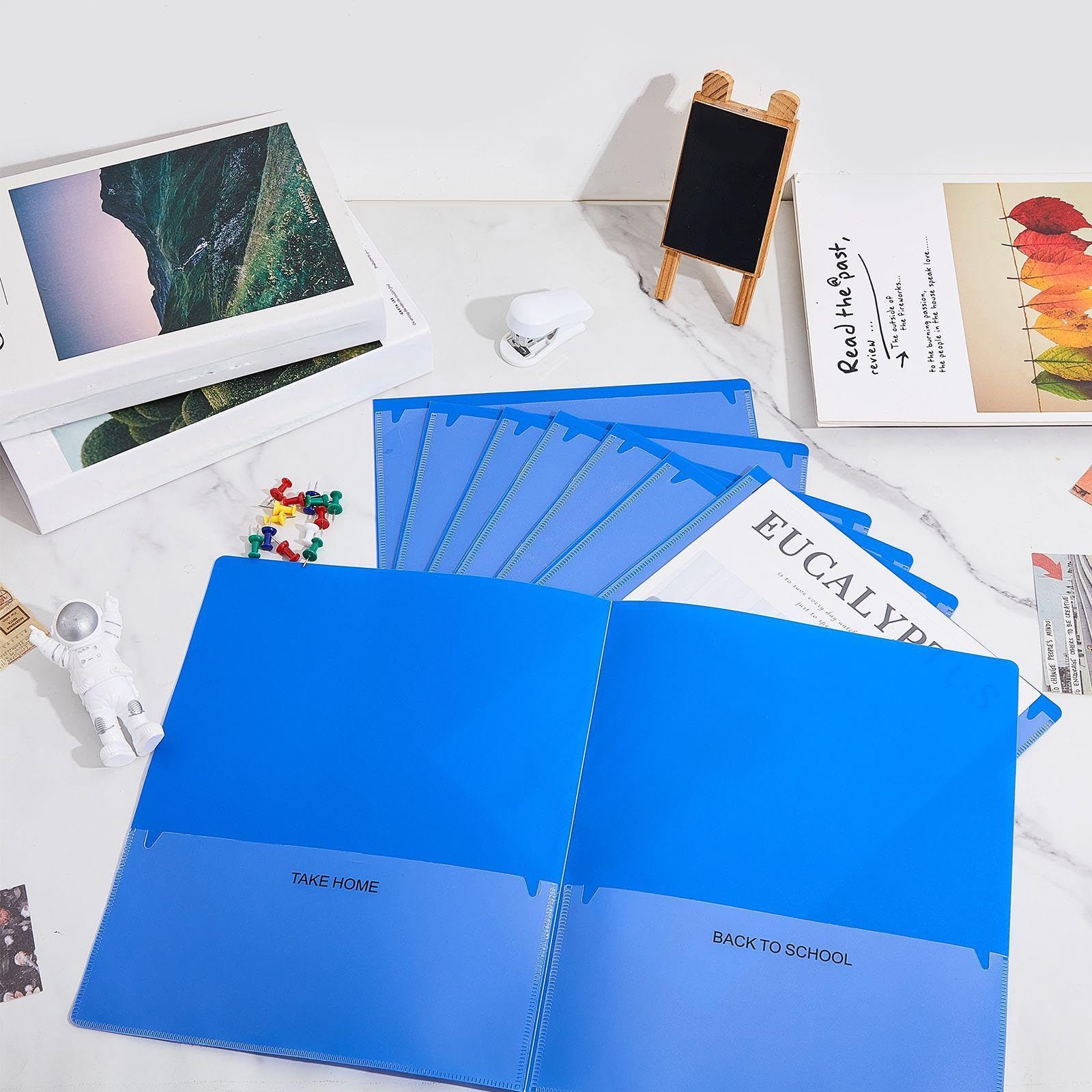 Henoyso 72 Pcs Plastic Take Home Folders with 2 Pockets Parent Teacher Classroom Communication Homework Folder for Students Parent Teacher Connect (Blue)
