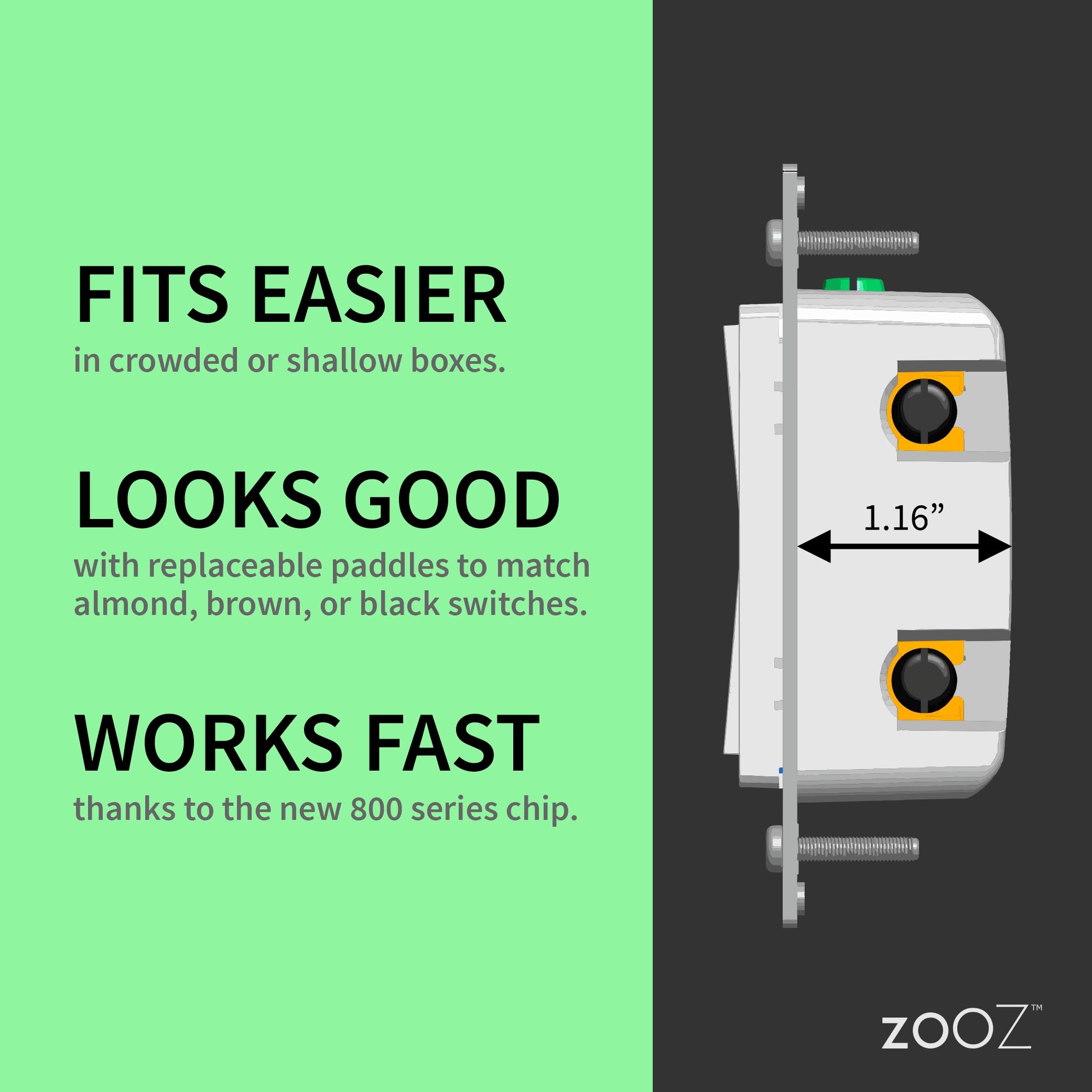 Zooz 800 Series Z-Wave Long Range Toggle Dimmer ZEN74, White | Direct 3-Way (No Add-On Switch Needed) | Z-Wave Hub Required