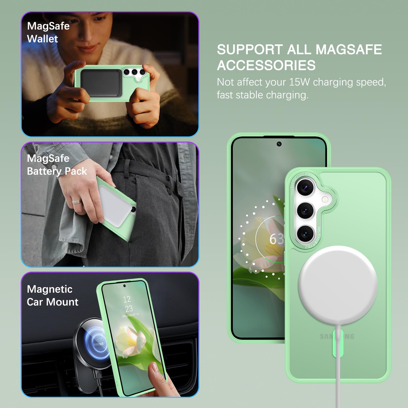 BENTOBEN Magnetic for Samsung Galaxy S24 Plus Case [Compatible with Magsafe] Translucent Matte Slim Thin Shockproof Anti-Yellow Women Men Protective Phone Cases Cover for Samsung S24 Plus 6.7", Black