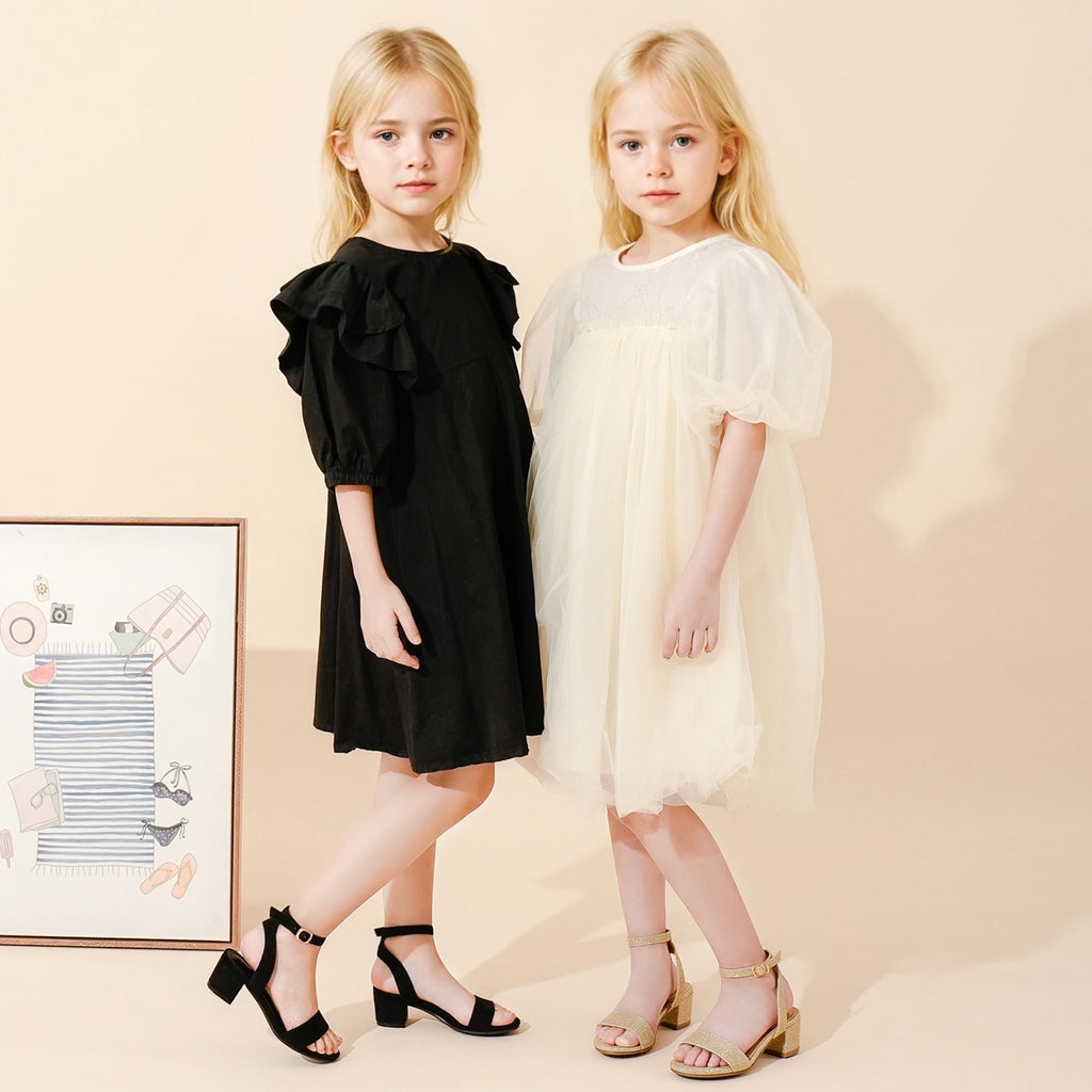 LAURMOSA High Heels for Kids Open Toe Dress Shoes for Girls Ankle Strap Pump Shoes Flower Girl Sandals Wedding Party for Little Big Kids
