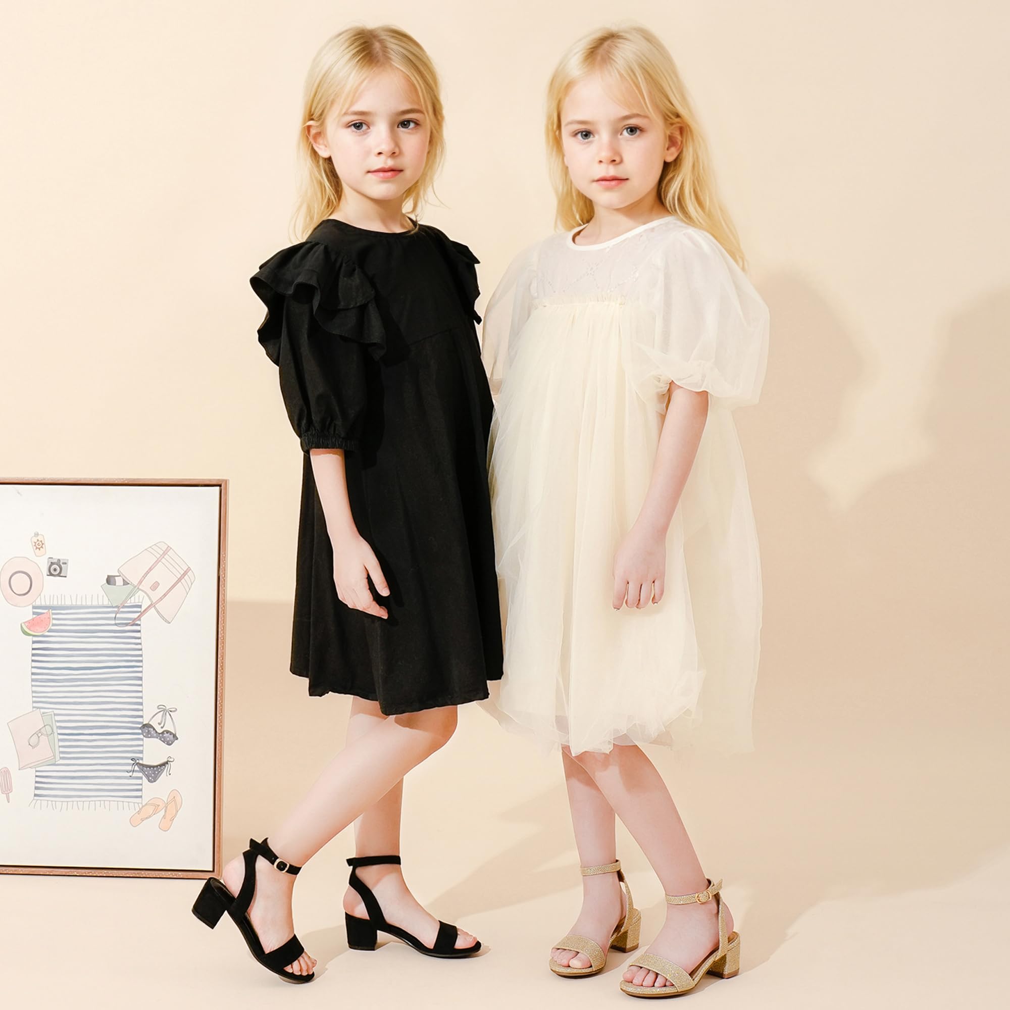 LAURMOSA High Heels for Kids Open Toe Dress Shoes for Girls Ankle Strap Pump Shoes Flower Girl Sandals Wedding Party for Little Big Kids