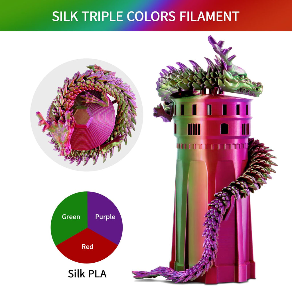 ERYONE Silk Dual Color PLA Filament 3D Printer 1.75mm +/- 0.03mm, Bicolor Filament Two Tone PLA Bundle 2KG Cardboard Spool, Black Gold