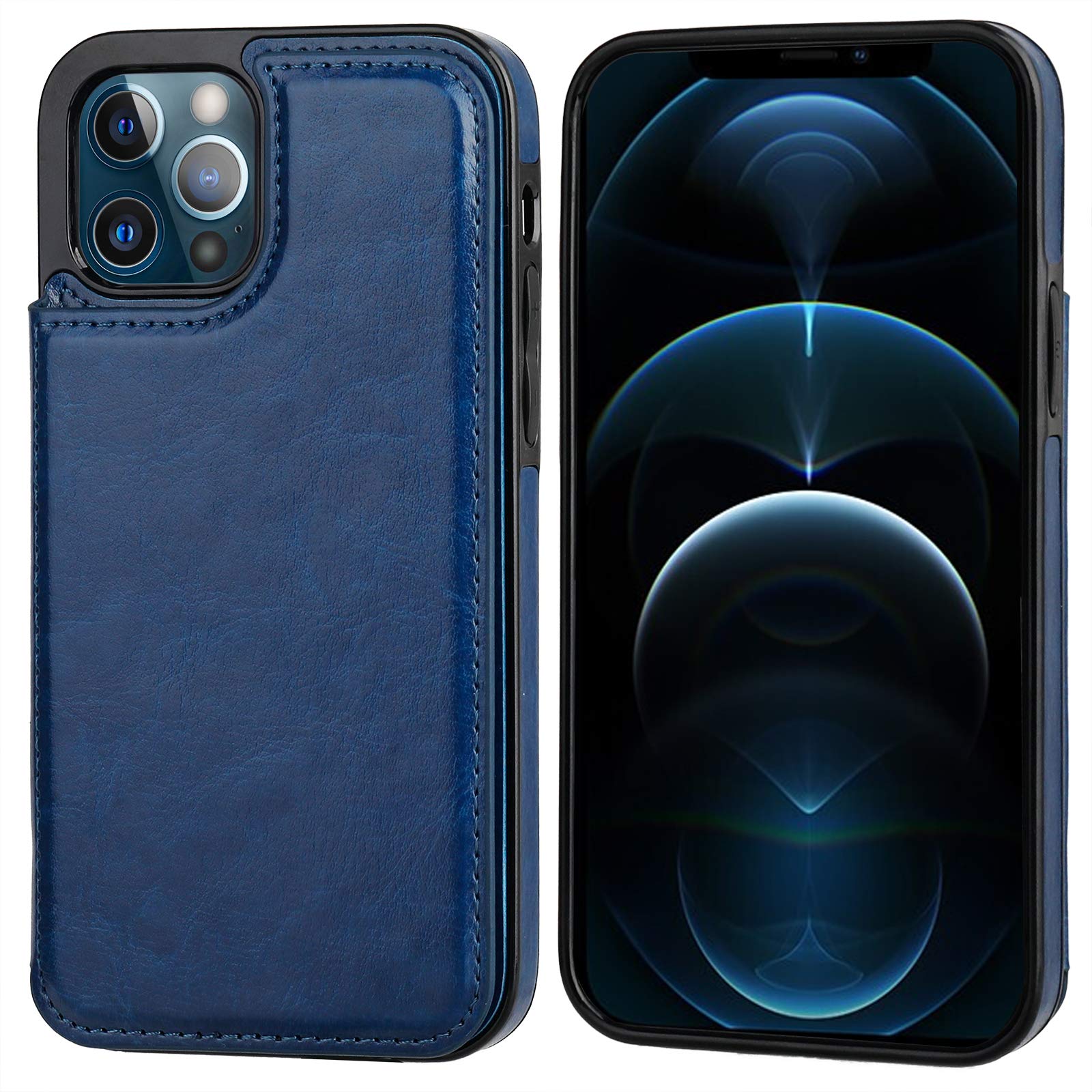 ONETOP Compatible with iPhone 12 Compatible with iPhone 12 Pro Wallet Case with Card Holder, PU Leather Kickstand Card Slots Case, Double Magnetic Clasp Durable Shockproof Cover 6.1 Inch(Black)
