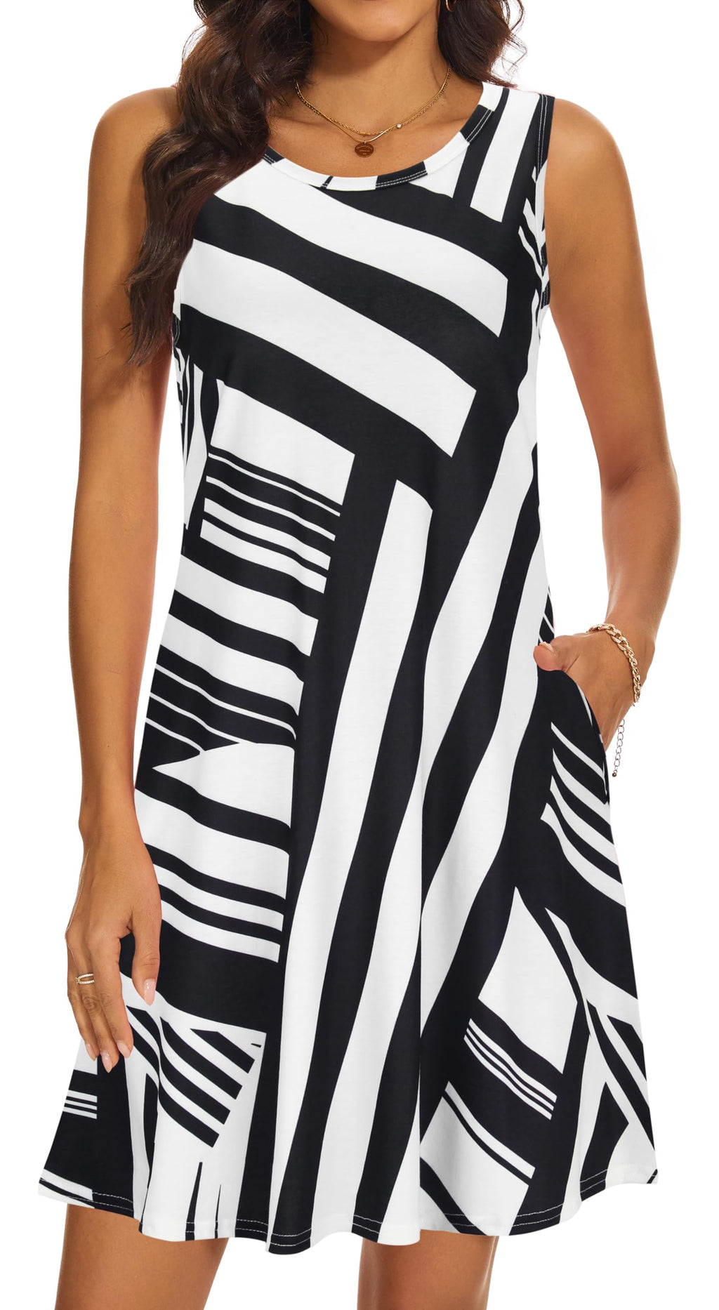 Summer Dresses for Women 2026 Casual Sundresses Beach Cover Ups Sleeveless Tshirt Swing Dress with Pockets
