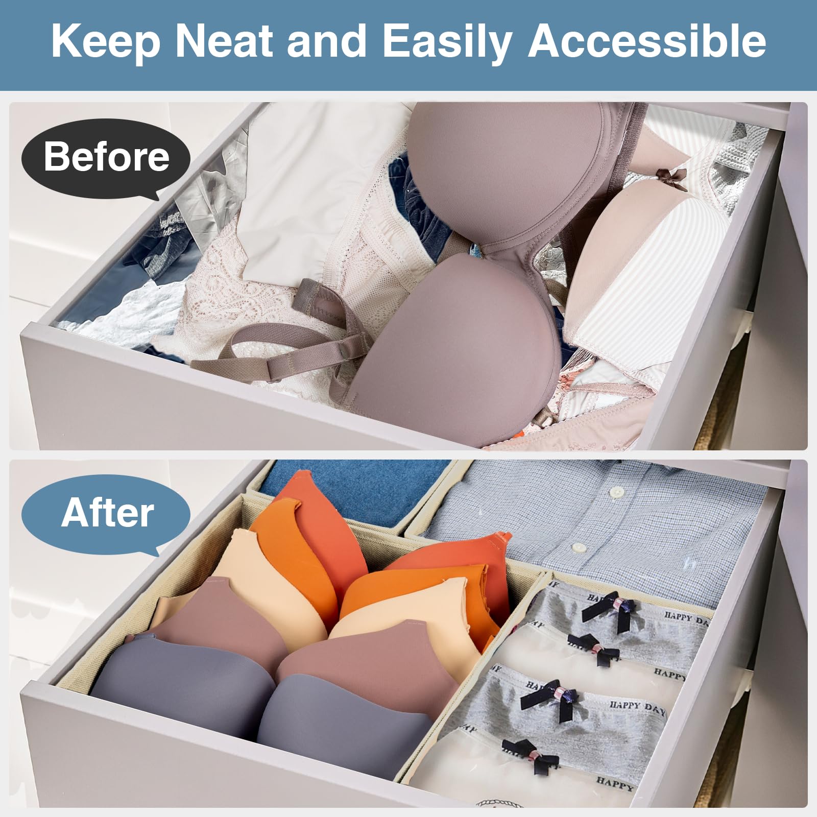 Criusia Drawer Organizer Clothes, 8 Pack Underwear Drawer Organizer, Foldable Cloth Storage Box Closet Organizers and Storage for Clothes, Socks, Scarves, Ties (Beige)