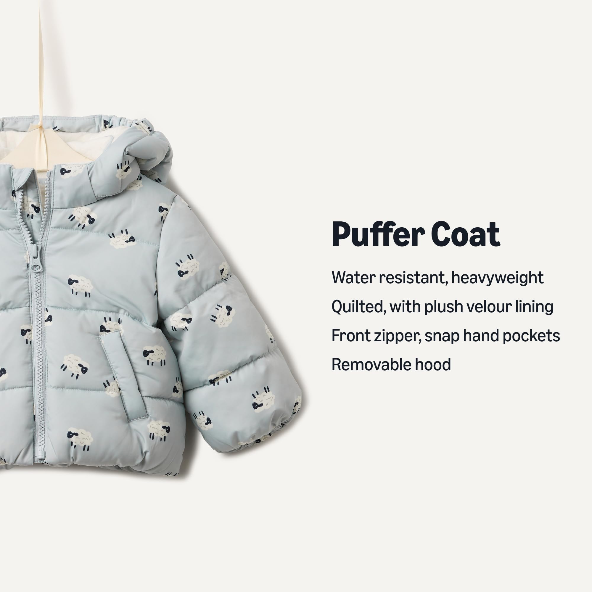 Amazon Essentials x Sofia Grainge Babies, Toddlers, and Boys' Water-Resistant Hooded Puffer Jacket
