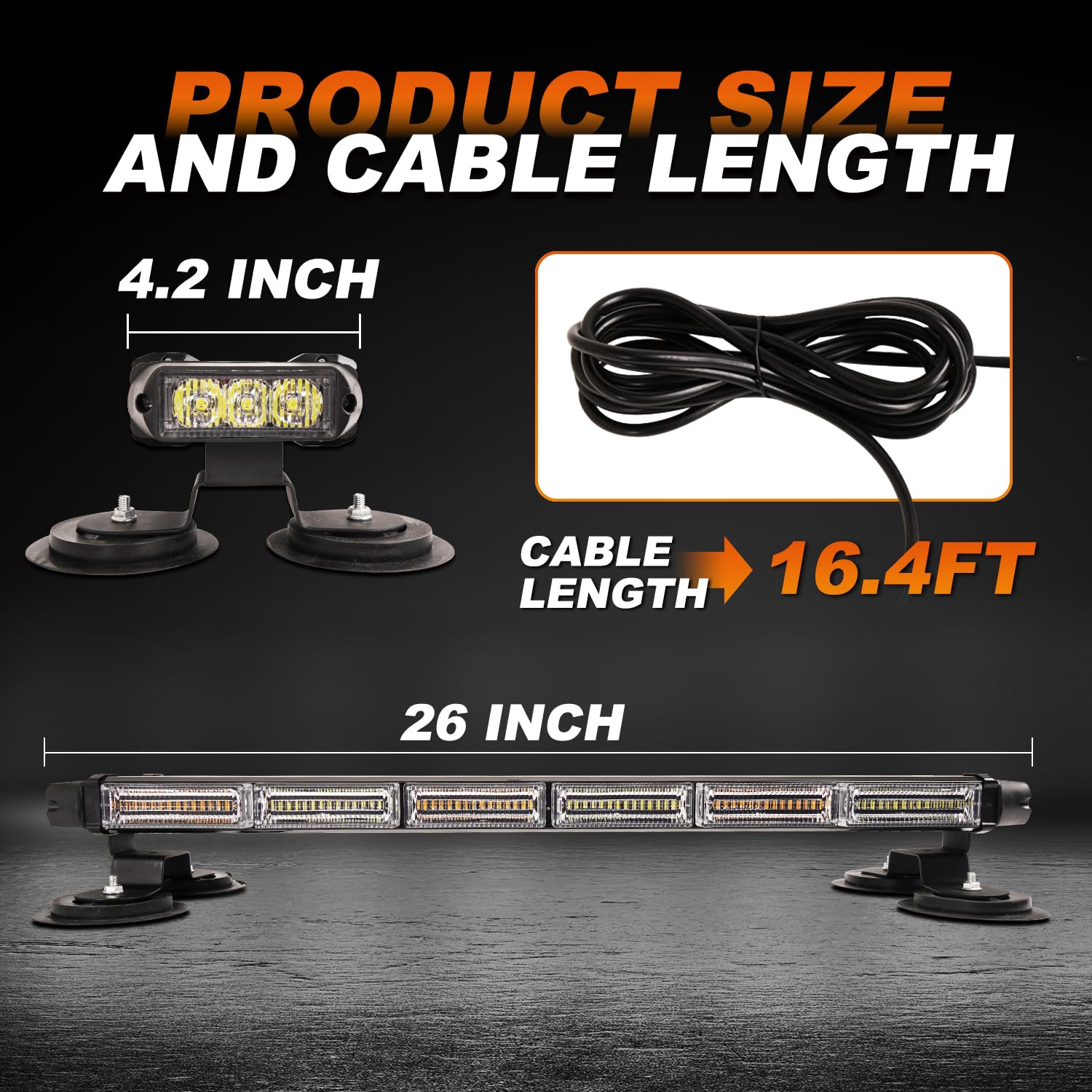 ASPL 26inch 126 LED Rooftop Emergency Strobe Lights Bar Double Side Flashing Safety Warning Traffic Advisor Light Bar Hazard Snow Plow Light for Work Trucks Vehicles Construction Tow Pickup(Amber)