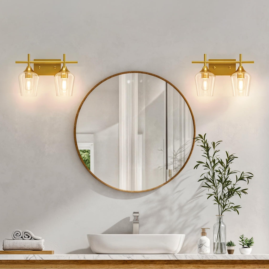 VONLUCE Bathroom Vanity Light, 2 Light Bathroom Light Fixture Over Mirror, Bathroom Wall Lamp with Clear Glass, Modern Brushed Nickel Vanity Lighting fixtures for Bathroom, Bedroom, Hallway