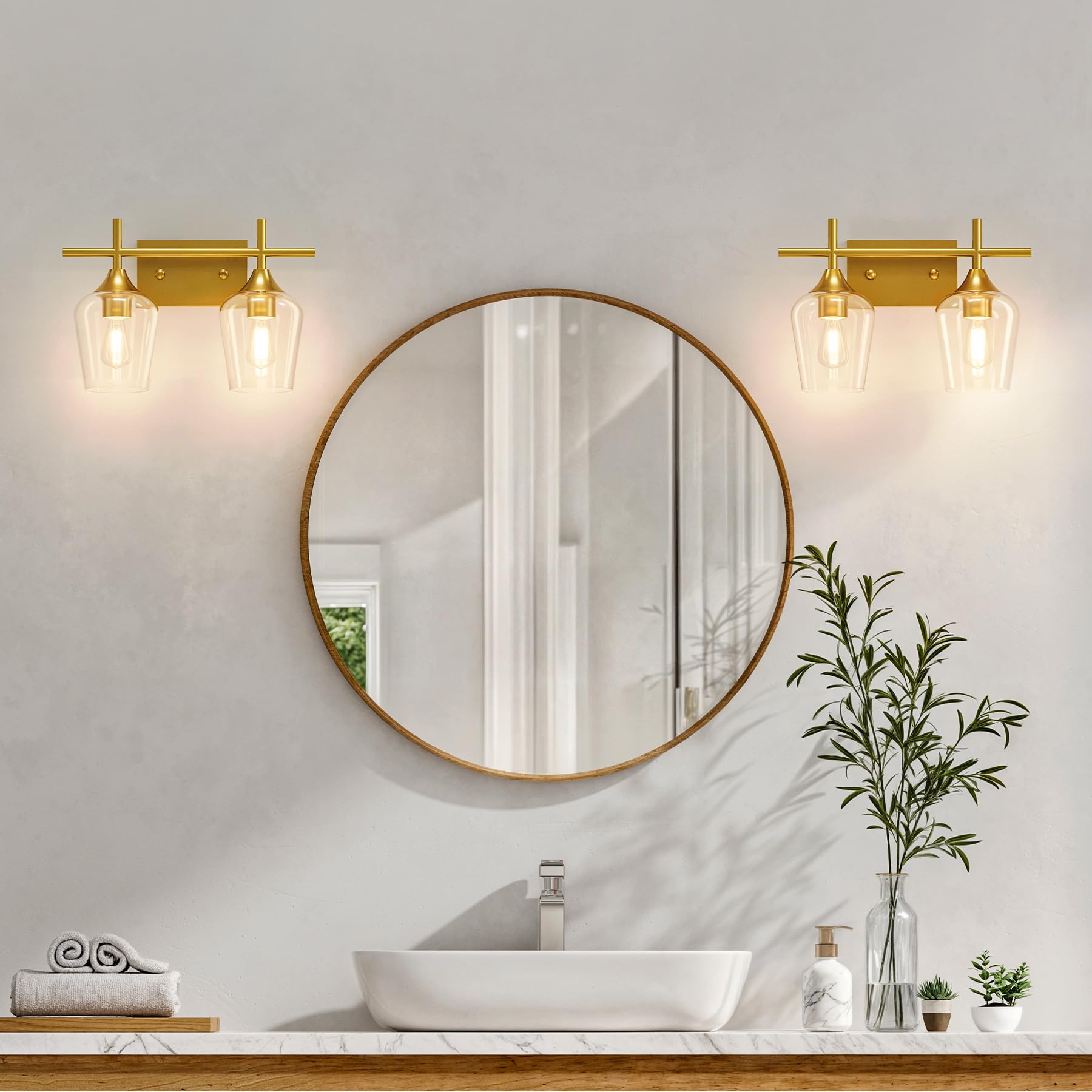 VONLUCE Bathroom Vanity Light, 2 Light Bathroom Light Fixture Over Mirror, Bathroom Wall Lamp with Clear Glass, Modern Brushed Nickel Vanity Lighting fixtures for Bathroom, Bedroom, Hallway