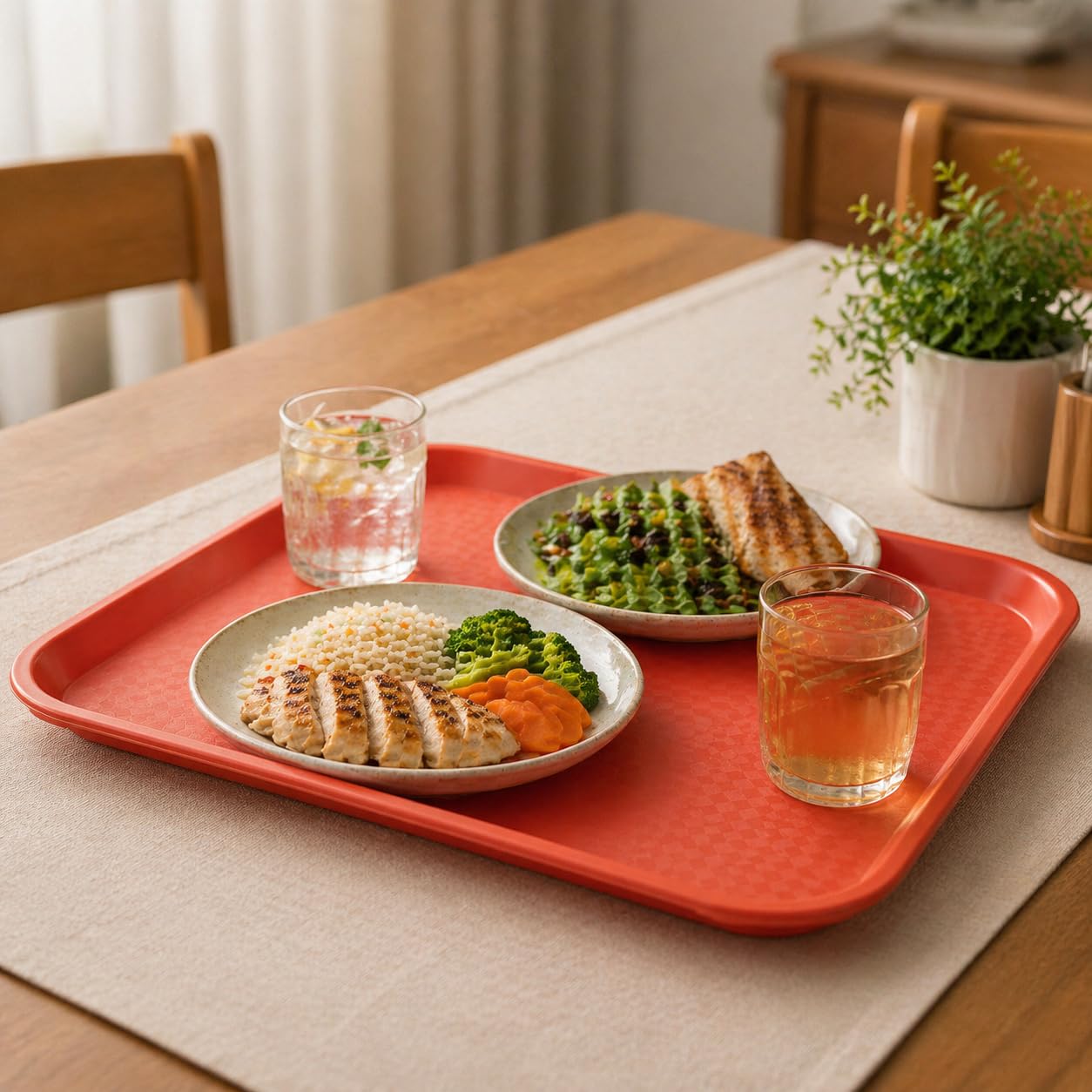 ZOENHOU 6 Pack 14 x 10 Inch Fast Food Tray, Rectangular Cafeteria Serving Trays, Plastic Trays for Food, Black
