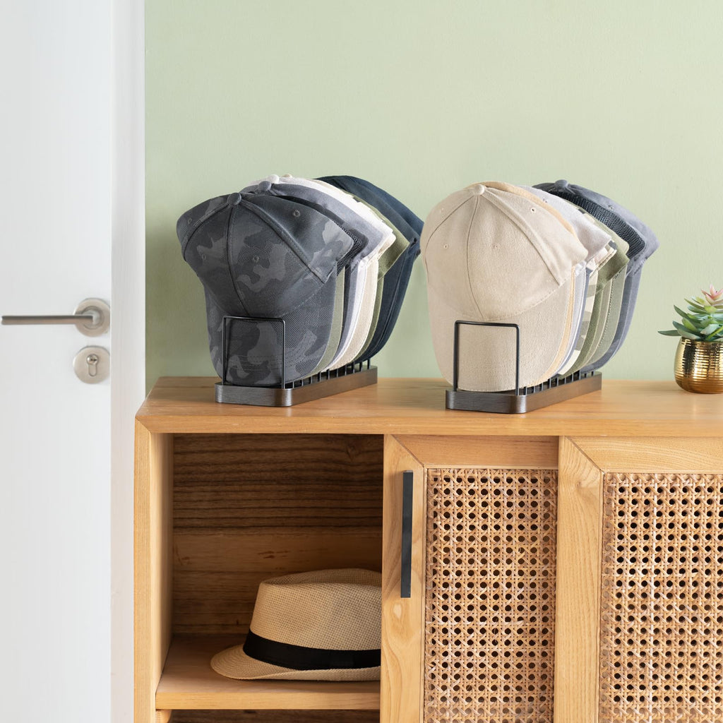 Mkono Hat Organizer for Baseball Caps, Set of 1 Hat Holder for 10 Baseball Caps, Tabletop Hat Rack Stand Hat Storage Display Baseball Cap Organizer for Desk Closet Shelf Dresser