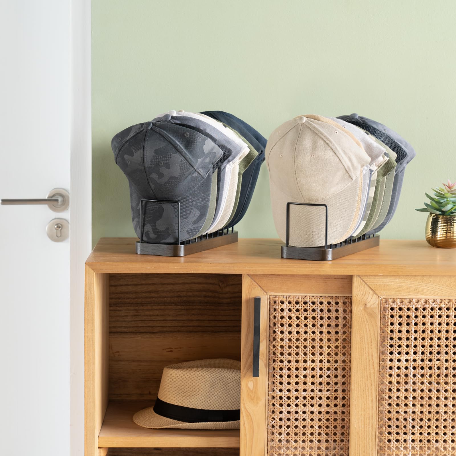 Mkono Hat Organizer for Baseball Caps, Set of 1 Hat Holder for 10 Baseball Caps, Tabletop Hat Rack Stand Hat Storage Display Baseball Cap Organizer for Desk Closet Shelf Dresser