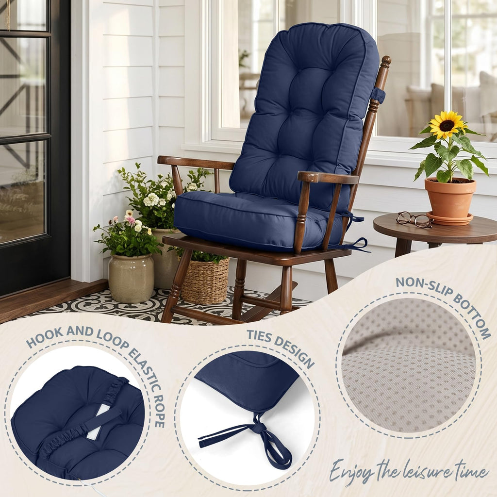 mudilun Rocking Chair Cushion - Non-Slip Tufted 4-Inch Thickened Rocking Chair Cushions with Ties Indoor/Outdoor Wooden Rocking Chair Pad for Living Rooms, Bedrooms, and Balconies