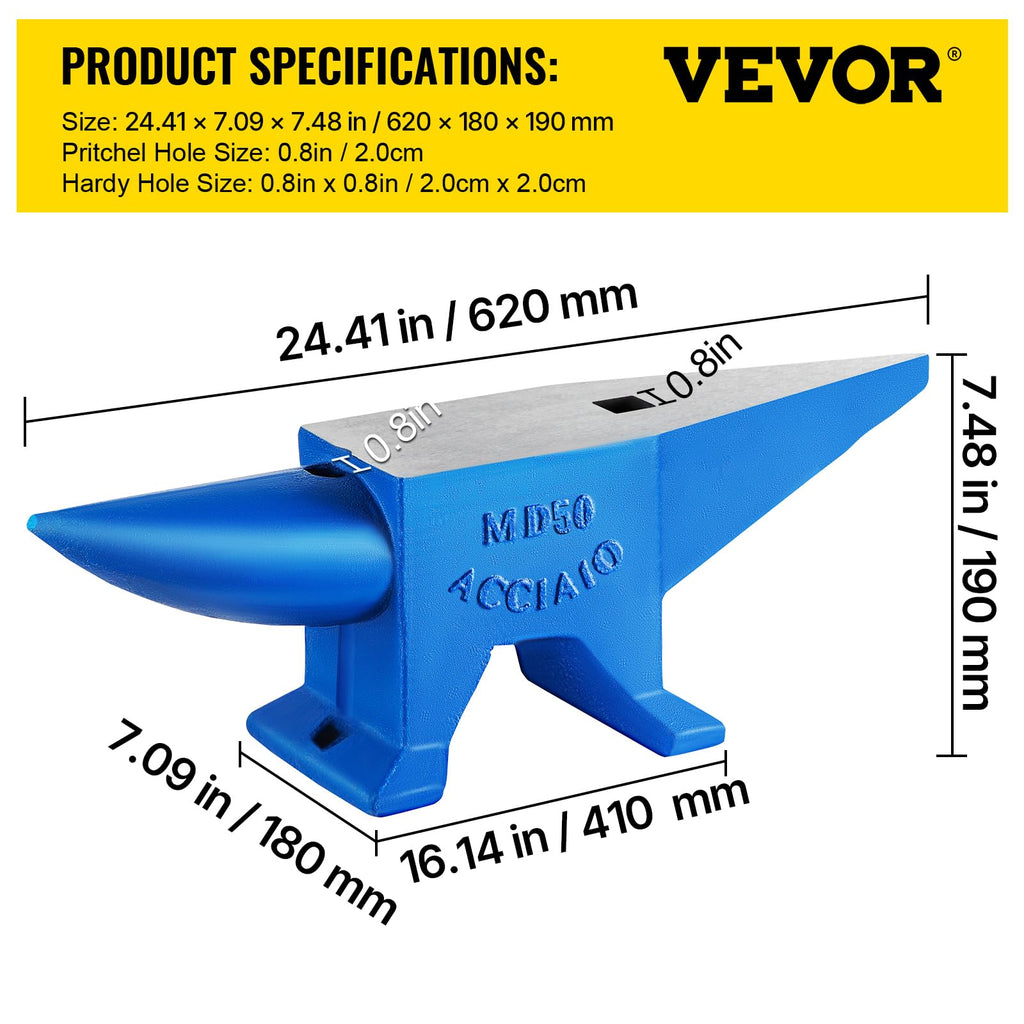 VEVOR Single Horn Anvil, 9 Lbs Cast Steel Anvil, High Hardness Rugged Round Horn Anvil Blacksmith, Compact Design and Stable Base, Forge Tools and Equipment, Metalsmith Tool for Bending and Shaping