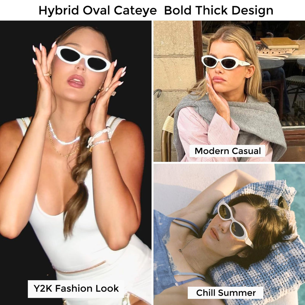 mosanana Oval Cat Eye Sunglasses for Women Retro Y2K Style MS52372