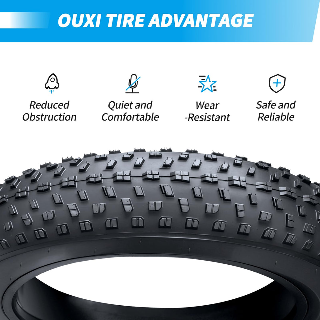 OUXI 20x4.0 Fat Tire Tube, Puncture Resistant Folding MTB Replacement Tire, 20x4.0 Fat Tyre for MTB and Ebikes, All-Terrain Directional Tread Bicycle Tires and Tubes