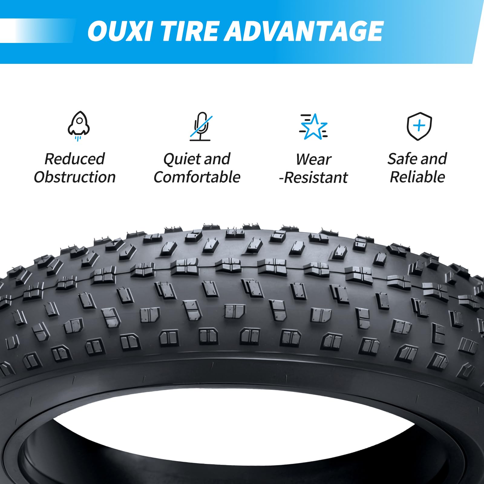 OUXI 20x4.0 Fat Tire Tube, Puncture Resistant Folding MTB Replacement Tire, 20x4.0 Fat Tyre for MTB and Ebikes, All-Terrain Directional Tread Bicycle Tires and Tubes