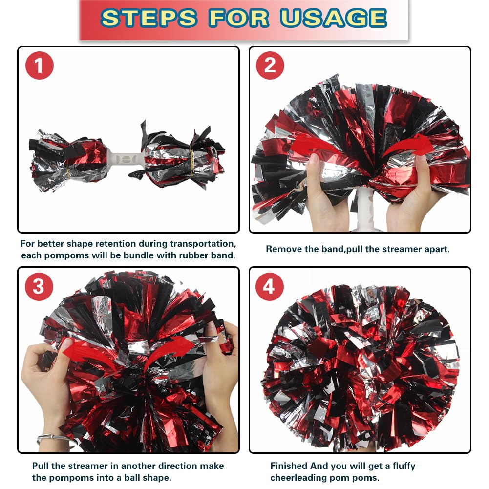 Lovecheer 2PCS/6PCS Metallic Pom Poms Cheerleading with Baton Handle Cheer Pompoms for Kids Adults Team Sports Spirit Party Cheering