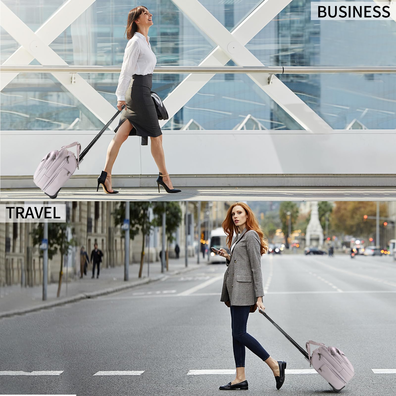 VANKEAN Rolling Laptop Bag Women with Wheels, Fits Up to 15.6 Inch Rolling Briefcase Water Repellent Rolling Computer Bag (Floral)