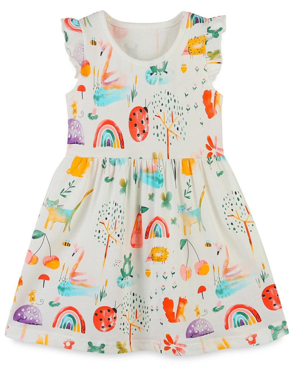 HILEELANG Little Girls Cotton Dress Sleeveless Casual Summer Sundress Flower Printed Jumper Skirt