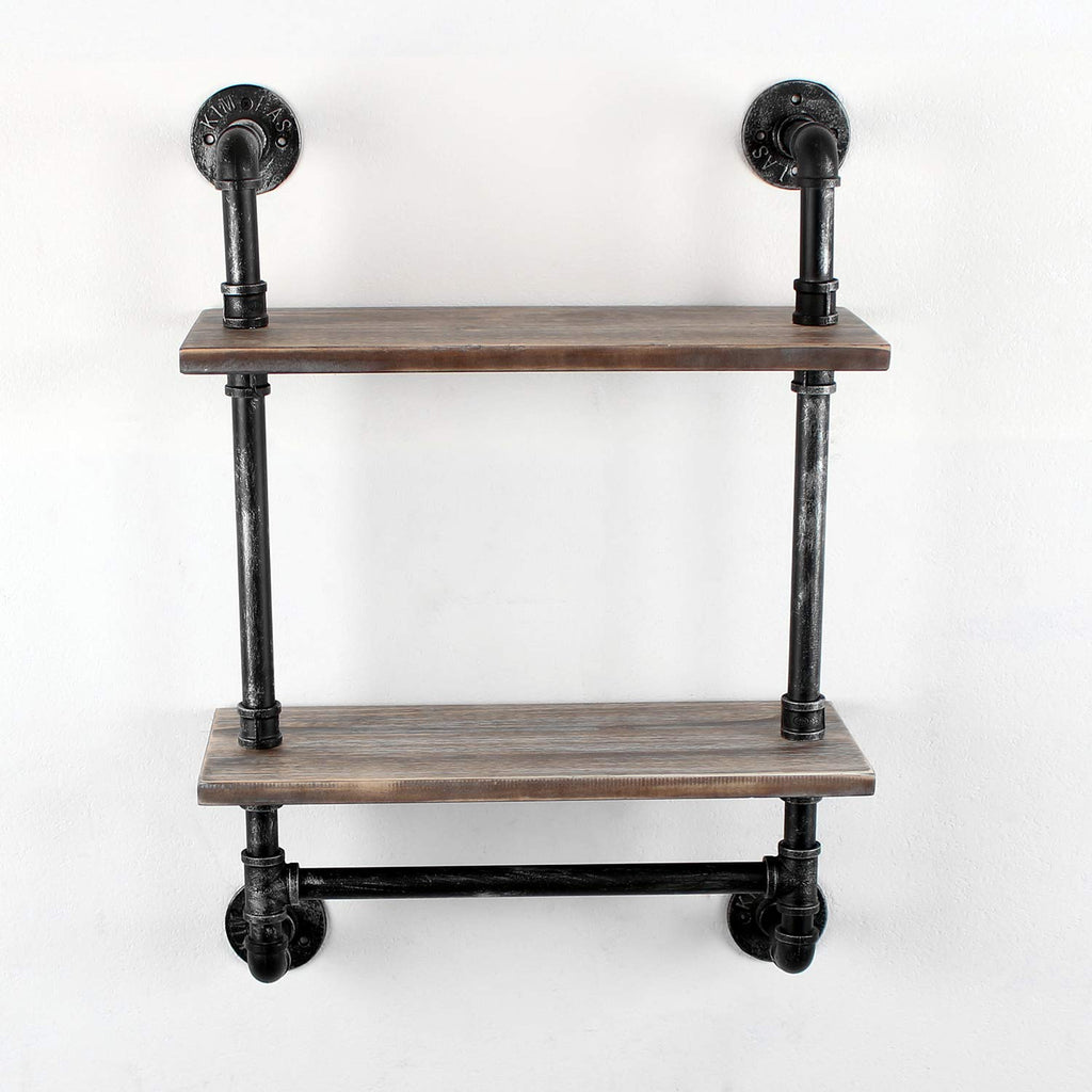 MBQQ Industrial Pipe Shelf Bathroom Shelves Wall Mounted,19.6in Rustic Wood Shelf with Towel Bar,1 Tier Farmhouse Towel Rack,Pipe Shelving Floating Shelves Towel Holder,Black & White