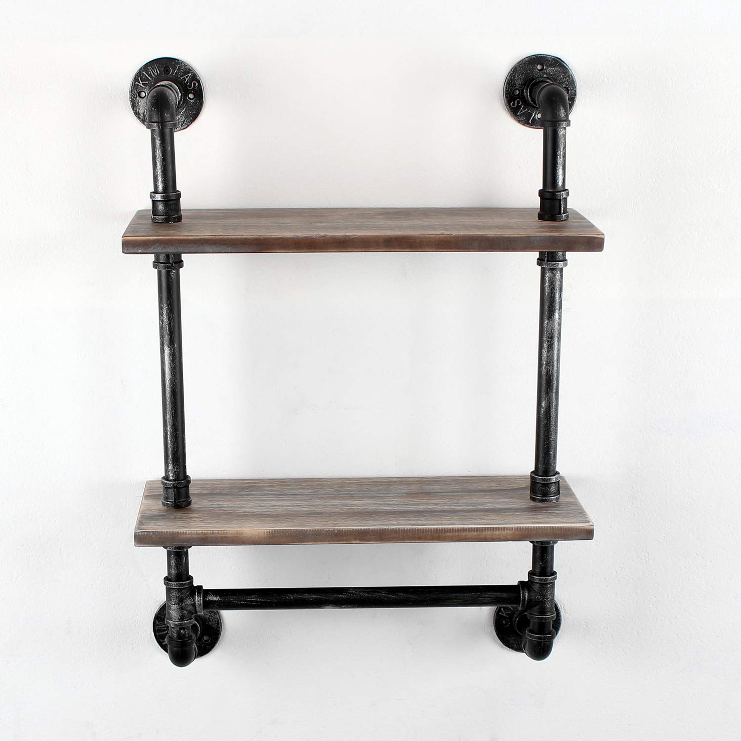 MBQQ Industrial Pipe Shelf Bathroom Shelves Wall Mounted,19.6in Rustic Wood Shelf with Towel Bar,1 Tier Farmhouse Towel Rack,Pipe Shelving Floating Shelves Towel Holder,Black & White