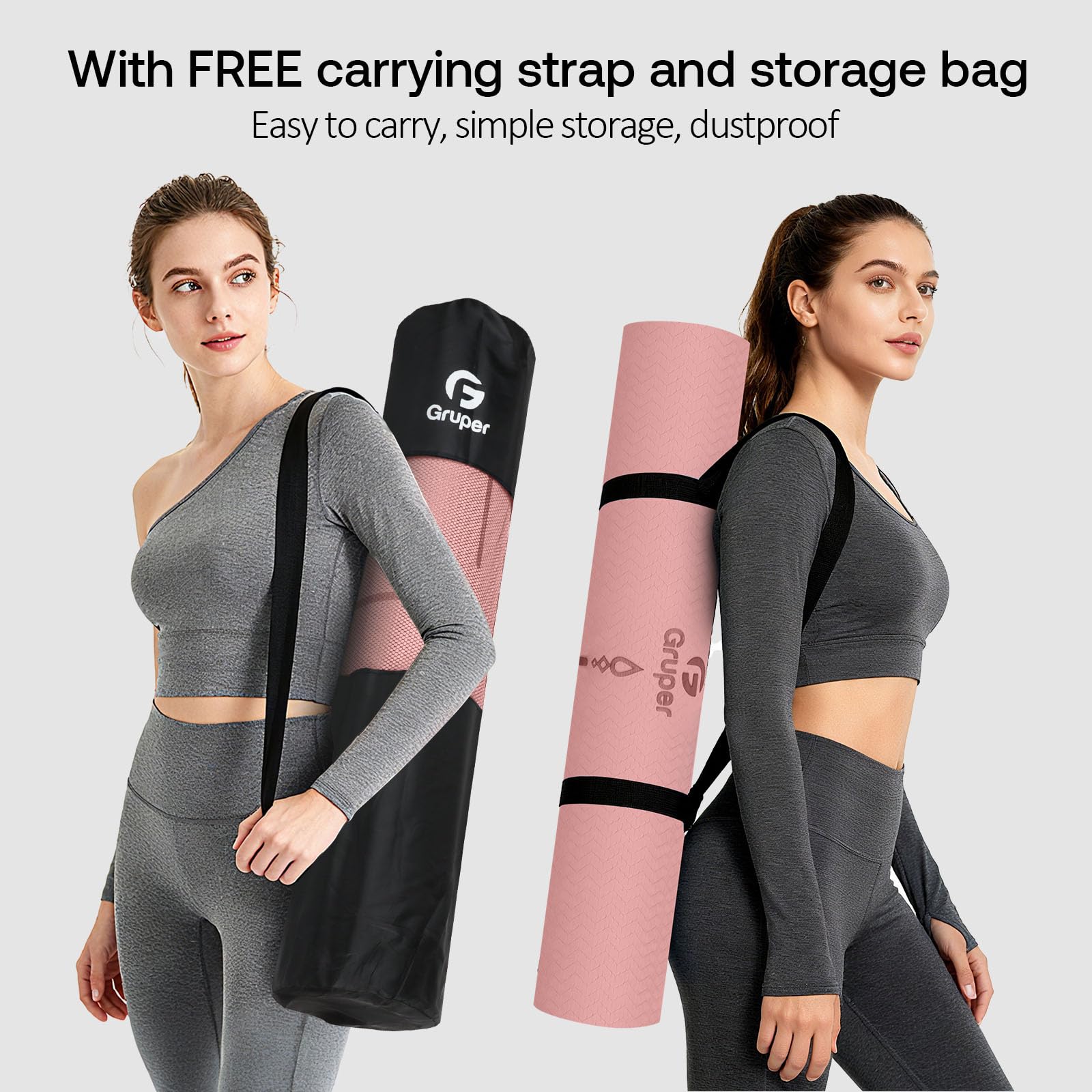 Gruper Yoga Mat Non Slip TPE Extra Wide Yoga Mat with Alignment Mark, 72"L x 32"W x 0.32"/0.24"Th (183cm x 80cm x 8mm/6mm), Anti-Tear Exercise Mat with Carrying Strap and Bag, Workout Mats for Yoga, Pilates