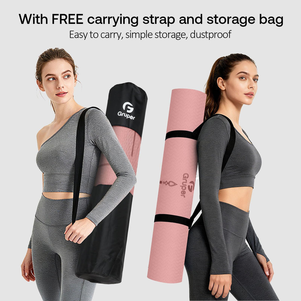 Gruper Yoga Mat Non Slip TPE Extra Wide Yoga Mat with Alignment Mark, 72"L x 32"W x 0.32"/0.24"Th (183cm x 80cm x 8mm/6mm), Anti-Tear Exercise Mat with Carrying Strap and Bag, Workout Mats for Yoga, Pilates