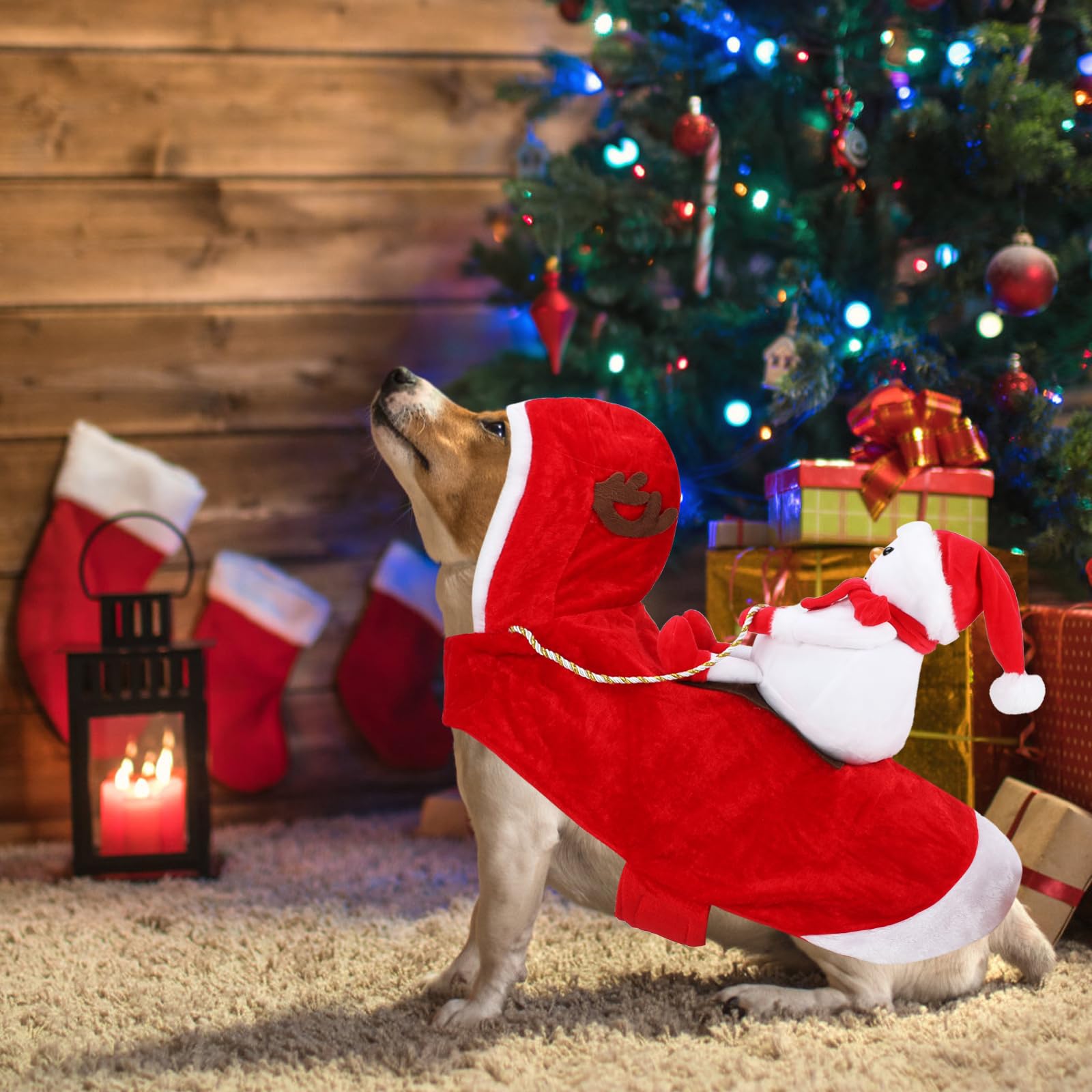 BWOGUE Santa Dog Costume Christmas Pet Clothes Santa Claus Riding Pet Cosplay Costumes Party Dressing up Dogs Cats Outfit for Small Medium Large Dogs Cats