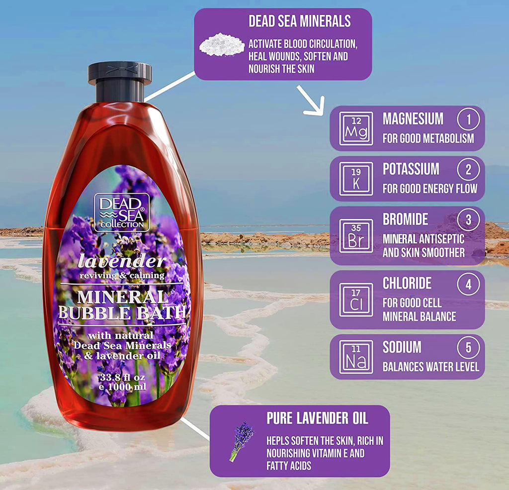 Dead Sea Collection Bubble Bath with Almond Vanilla for Women and Men - Sweet Almond Oil and Dead Sea Salt - Nourishing and Moisturizing Skin - Pack of 2 (67.6 fl.oz)
