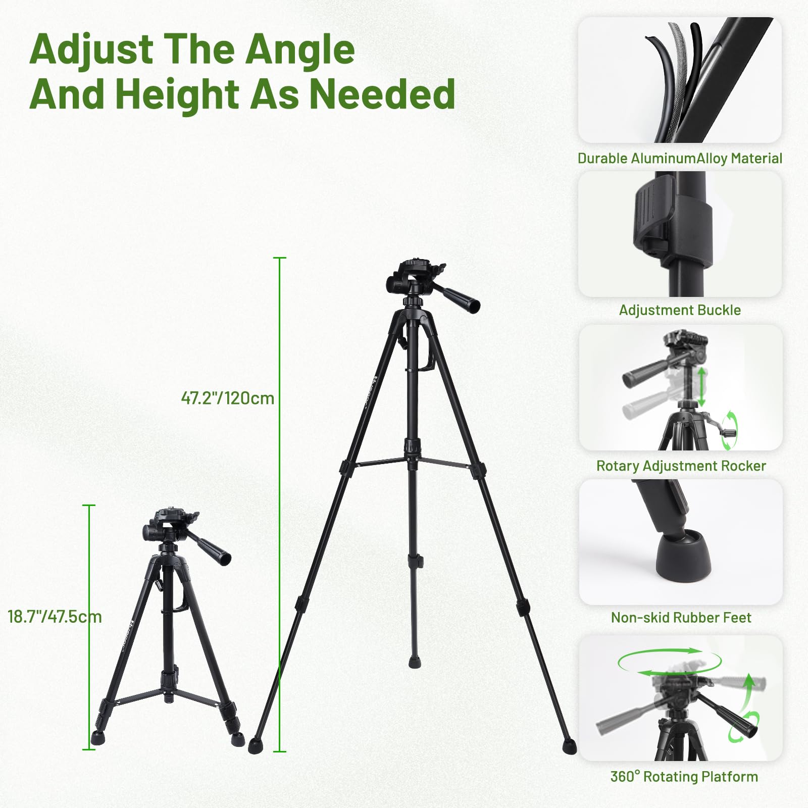 Huepar B03CG Professional 3D Laser Level 360° Self Leveling with 50" Tripod, 3x360 Niveau Laser Tool, 3 Plane Cross Line Lazer Leveler Green Beam, Type-C Charging Port Included