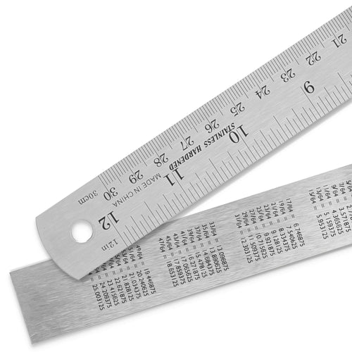 2 Pack Pacific Arc 12 Inch Stainless Steel Ruler with Inch/Metric Conversion Table