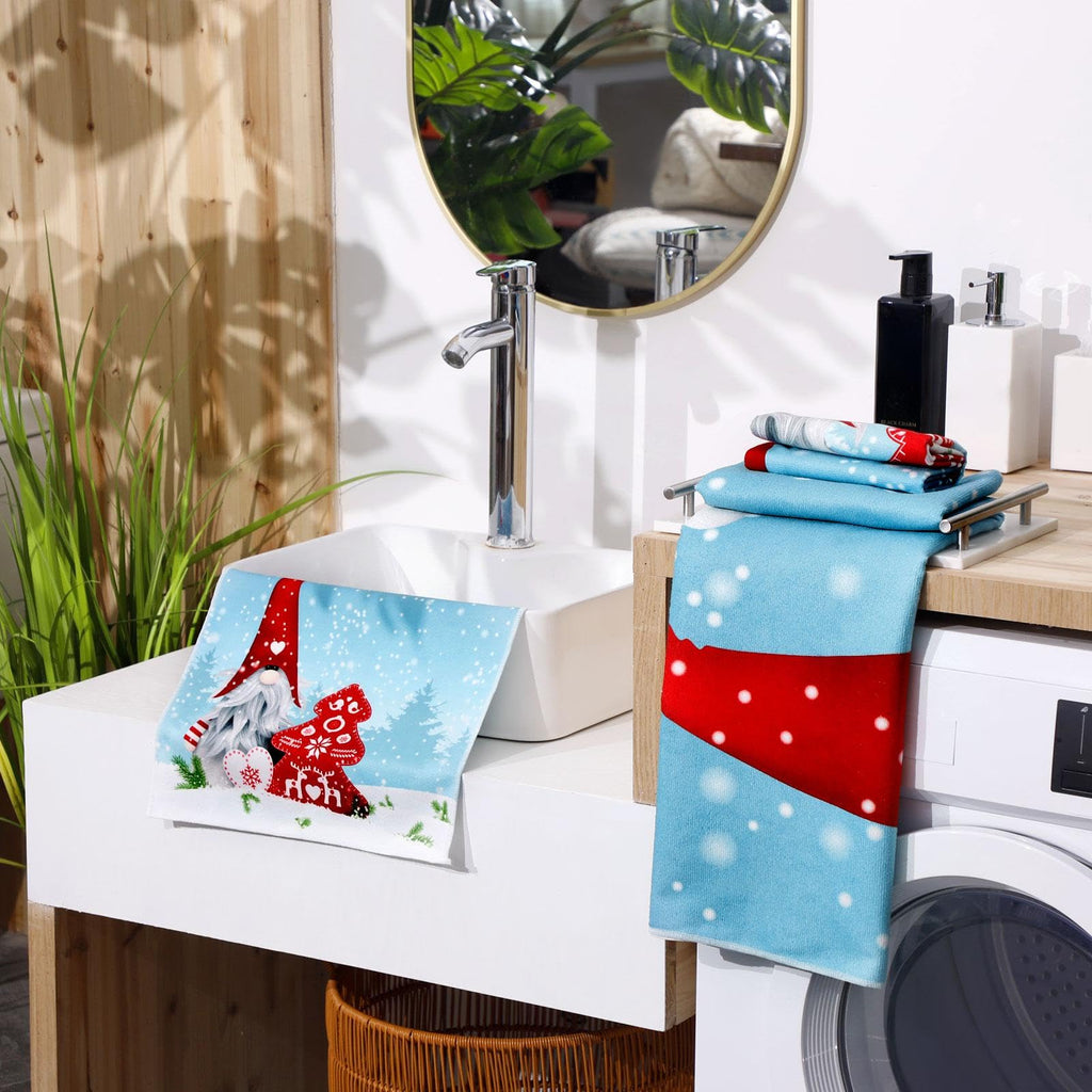 Preboun 3 Pack Christmas Gnome Bathroom Towels Set - Christmas Tree Hand Towels, Winter Snowflake Bath Towels, Soft Absorbent Dish Towels for Bathroom, Kitchen, Home, Hotel, Beach, Gym, Spa