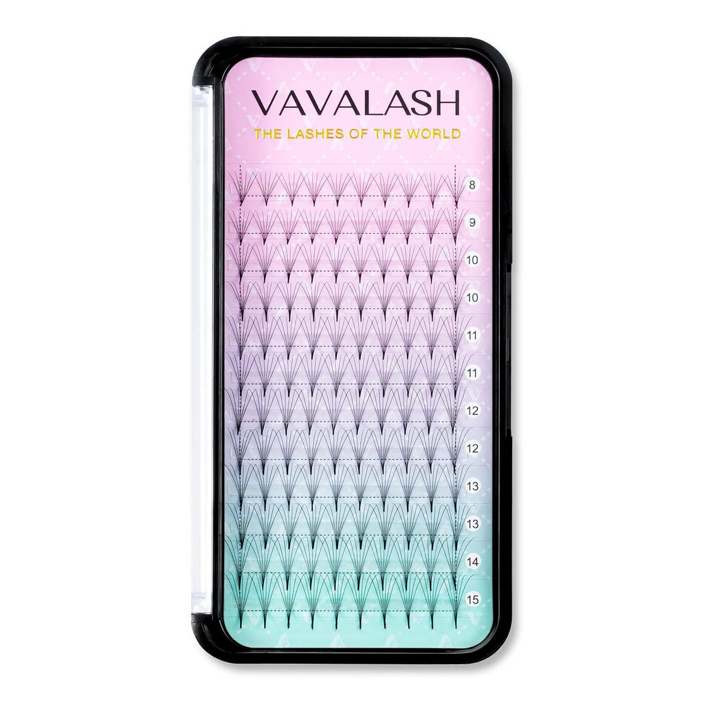 VAVALASH Premade Fans Eyelash Extensions 320 Fans 10D 14D 16D 20D 0.03 0.05 0.07 Thickness C/D Curl Middle Stem Premade Fans Russian Volume Lash Extensions (320 Fans-10D-0.03-D-8-15mm)