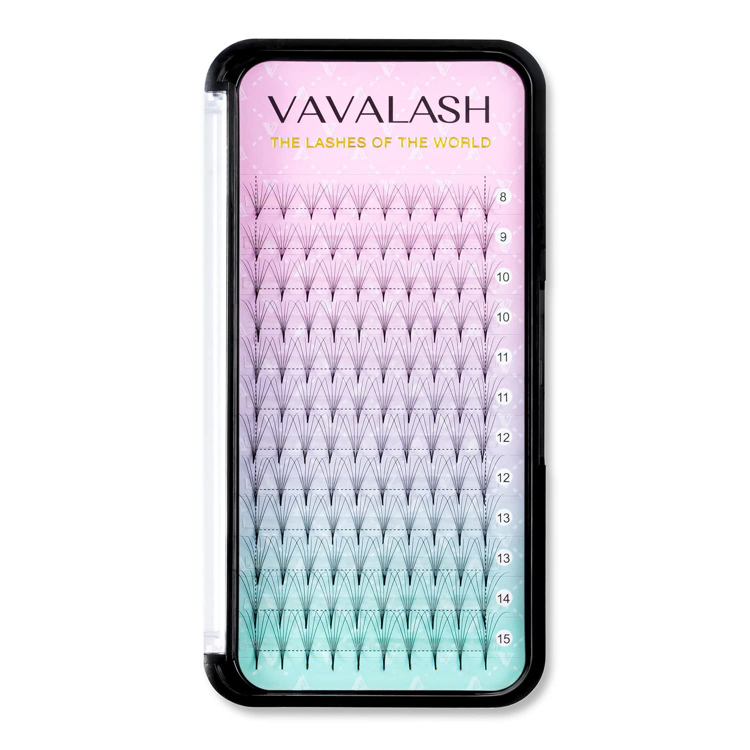 VAVALASH Premade Fans Eyelash Extensions 320 Fans 10D 14D 16D 20D 0.03 0.05 0.07 Thickness C/D Curl Middle Stem Premade Fans Russian Volume Lash Extensions (320 Fans-10D-0.03-D-8-15mm)