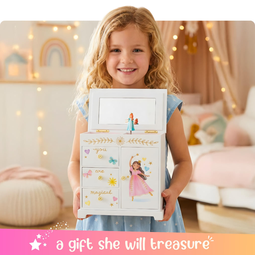 Giggle & Honey® Unicorn Musical Jewelry Box for Girls Unicorn Toys for Girls Age 4-6 Kids Jewelry Box with Drawers