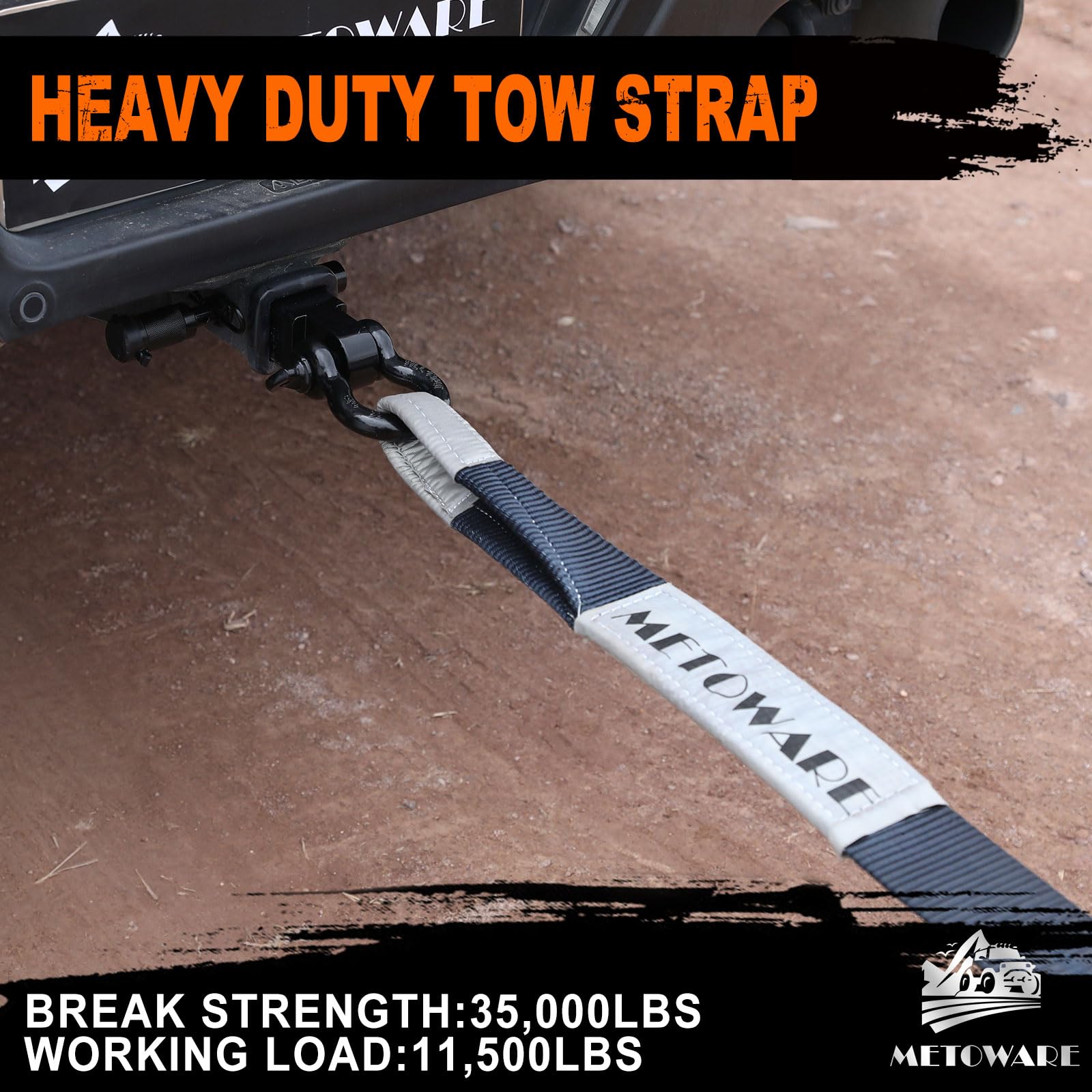 METOWARE Recovery Tow Strap Kit 3" x 20ft, Heavy Duty Recovery Strap 35,000lbs Break Strength with 3/4" D Ring Shackles(2pcs) & Storage Bag, Emergency Off Road Towing Rope for SUV, UTV, ATV, Truck