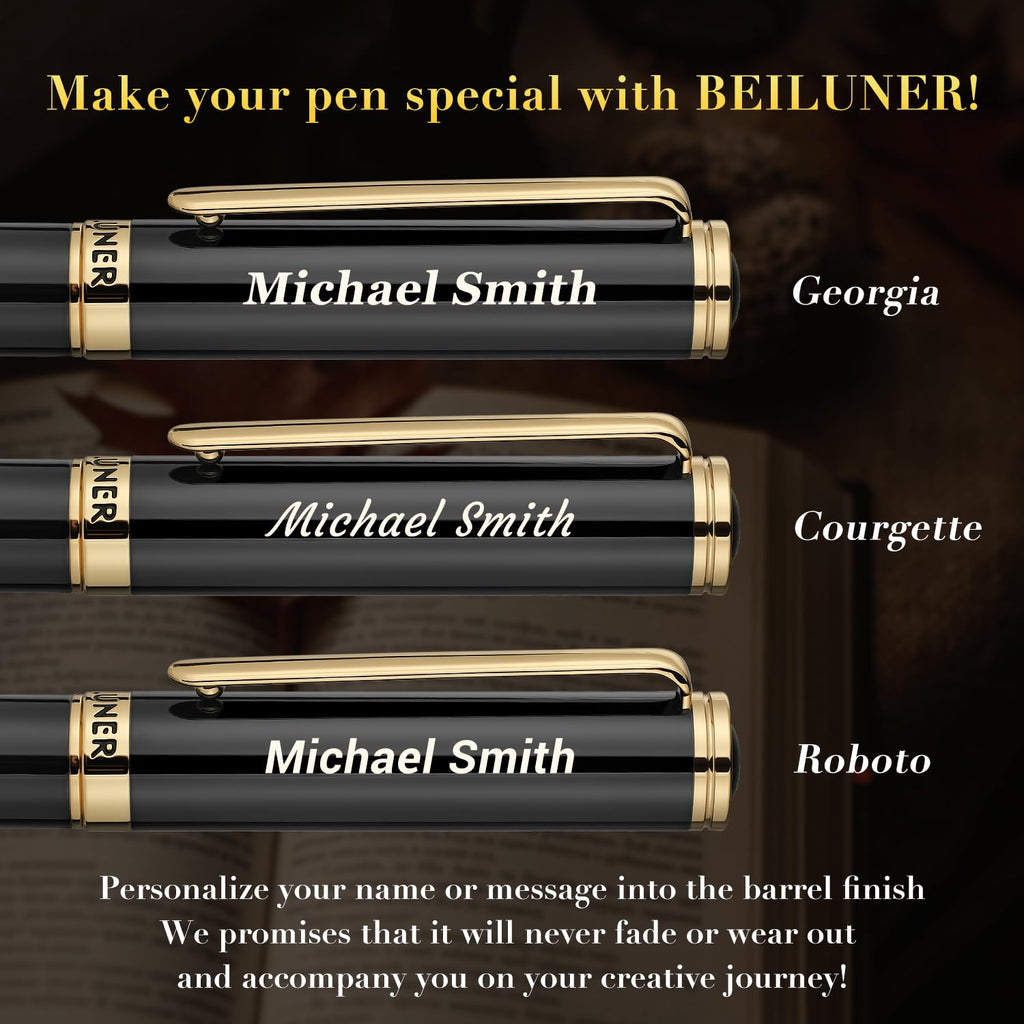 BEILUNER Luxury Rollerball Pen,24K Gold Trim,Noble and Elegant Designs,Schneider Ink Refill, Best Roller Ball Pen Gift Set for Men & Women, Professional, Executive Office, Nice Pens