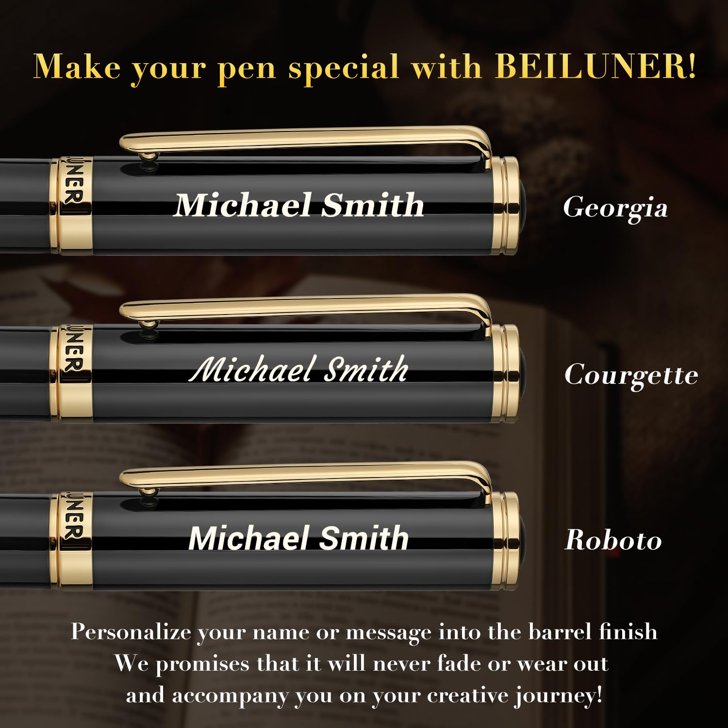 BEILUNER Luxury Rollerball Pen,24K Gold Trim,Noble and Elegant Designs,Schneider Ink Refill, Best Roller Ball Pen Gift Set for Men & Women, Professional, Executive Office, Nice Pens