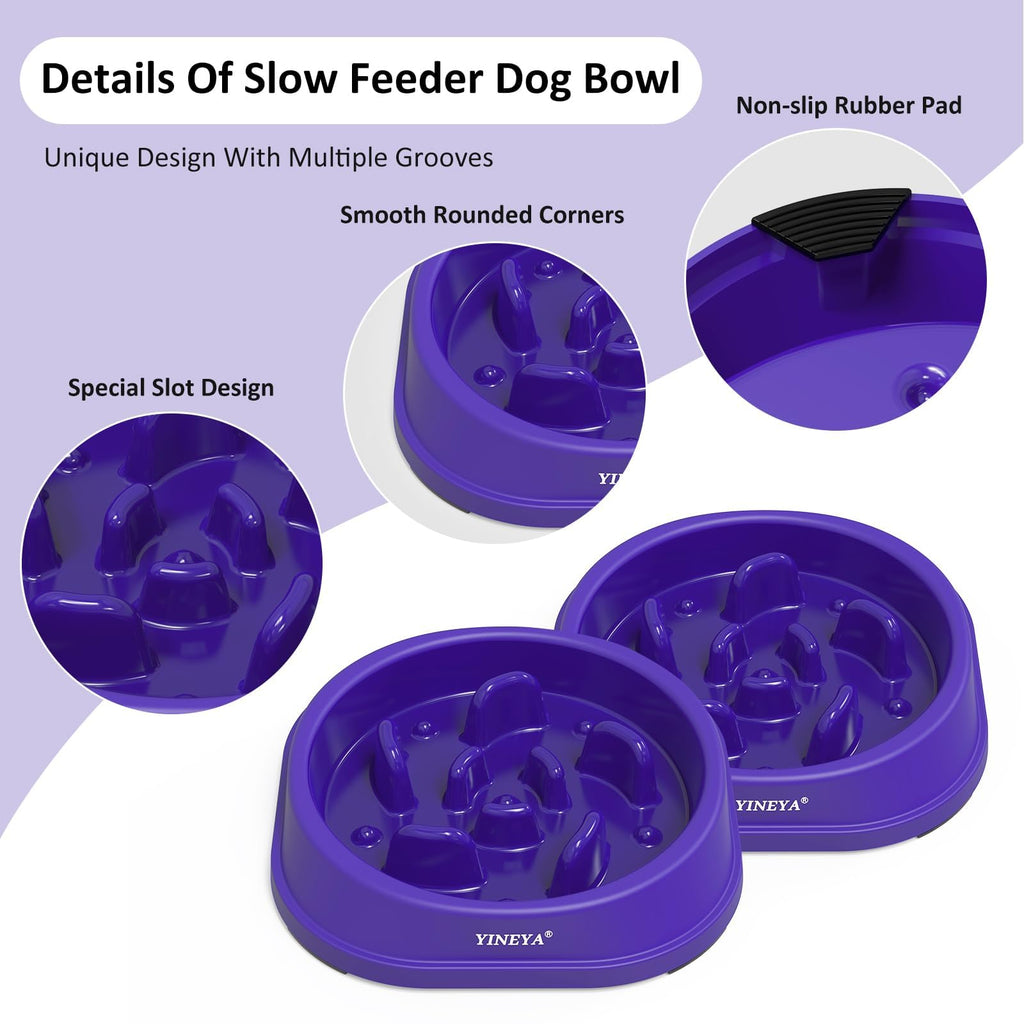 YINEYA 2PCS Anti-Choking Slow Feeder Dog Bowls Small Size Dog, Slow Feeder Cat Bowl, Supplies and Puzzle for Pet