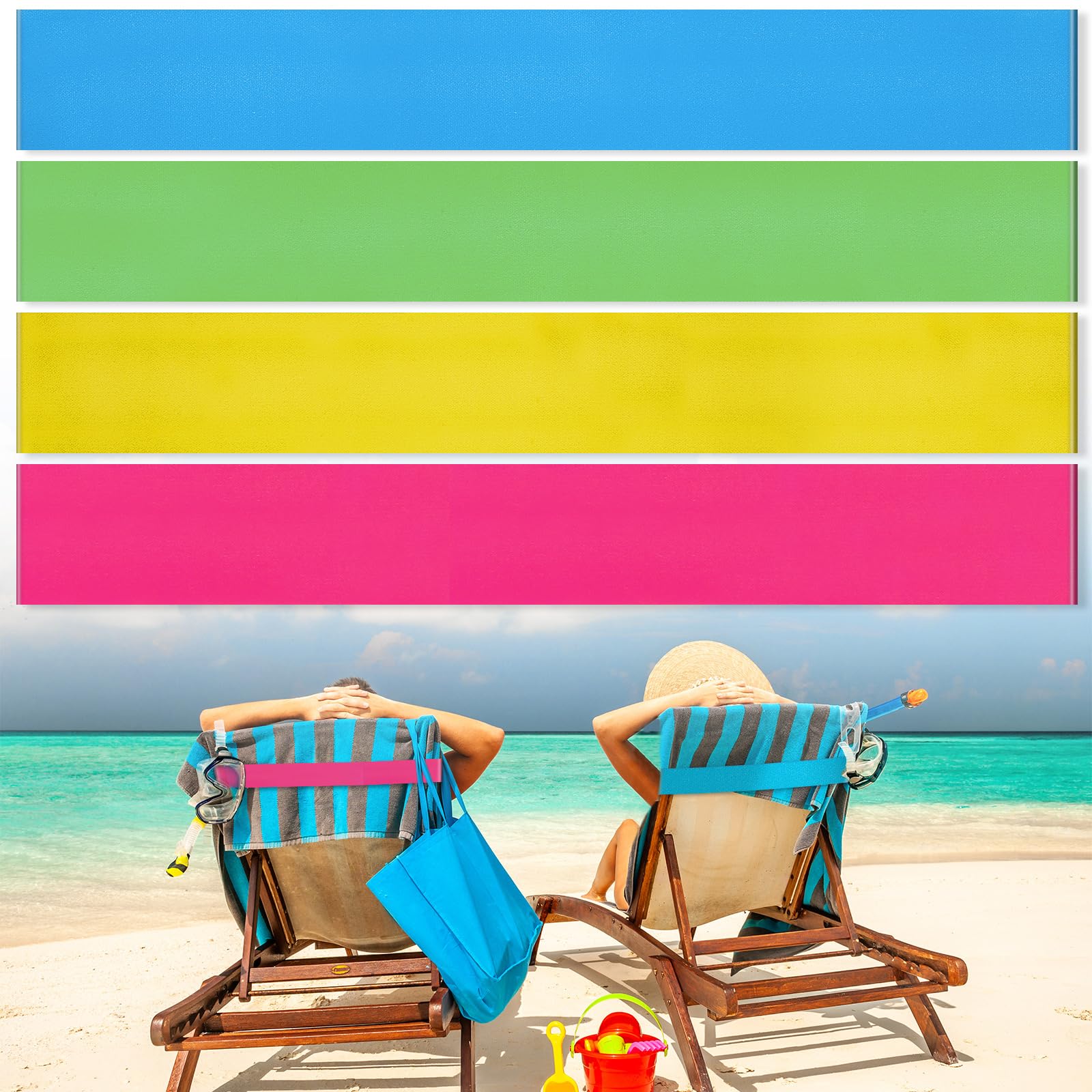 Boao 4 Pack Towel Bands for Beach Chair, Pool & Cruise Essentials, Elastic and Windproof, Towel Chair Clips Lounge Strap Holder, Cruise Ship Accessories (American Flag)
