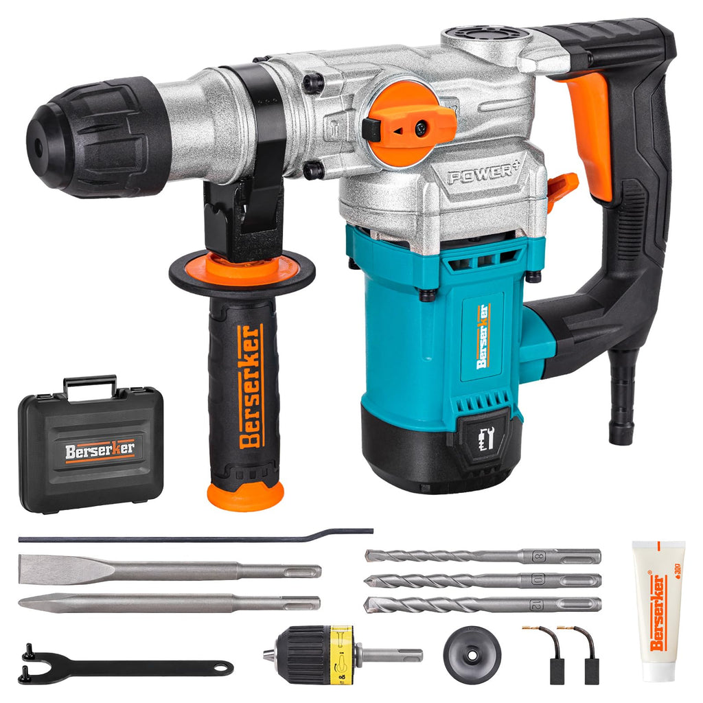 Berserker 1-1/8" SDS-Plus Rotary Hammer Drill with 1/2" Keyless Adapter | 1050W 9 Amp 3 Functions 9.5 lb. Corded Electric Safety Clutch Rotomartillo for Concrete Cement Masonry Drilling,Tile Removal