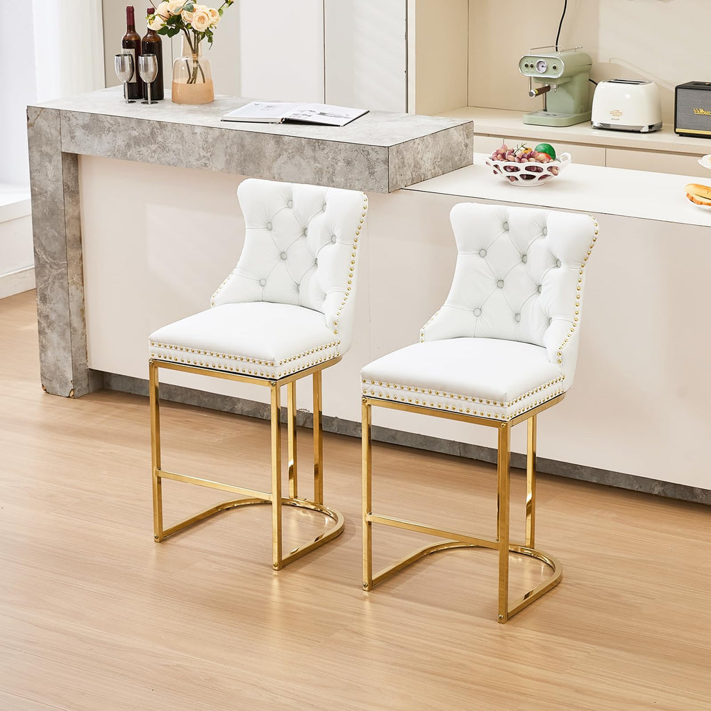 UVV Counter Height Bar Stools Set of 1, 26" Modern Barstools with Back, Velvet Upholstery Counter Chairs with Metal Legs for Kitchen Island, Bar, Counter, Beige